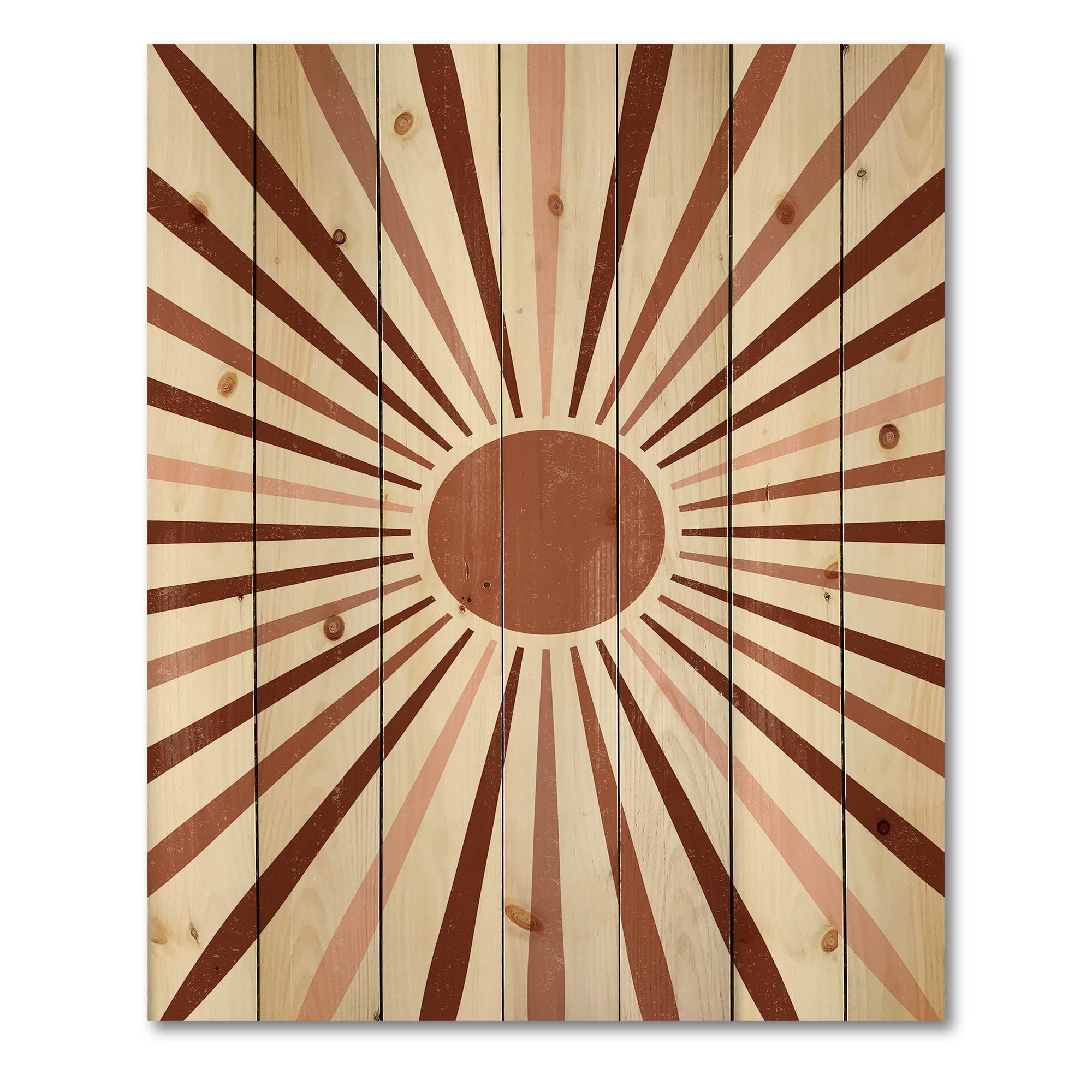Modern Geometric Sun Wood Wall Art - Brown Contemporary Wooden Wall Decor, Large Pine Wood Panels with Radiant Design - Perfect for Living Room, Bedroom & Office Decor