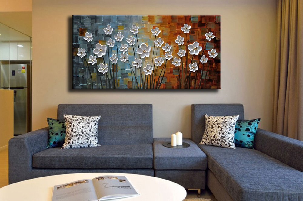 YaSheng Art - 3D Flowers Oil Painting on Canvas, Abstract Wall Art for Modern Home Decor, Hand Painted Ready to Hang (24x48 Inch) - Perfect for Living Room, Bedroom & Office Spaces