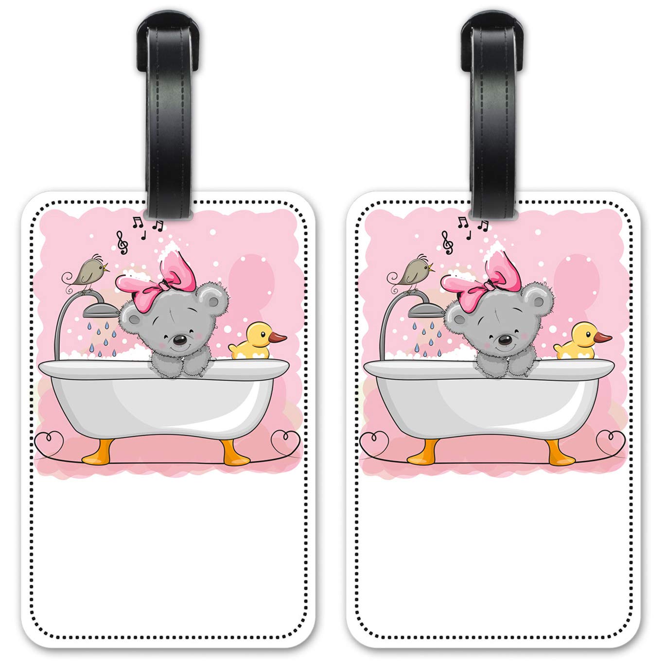 Soft Fuzzy Bear Luggage ID Tags - Waterproof Suitcase Identification Cards Set of 2 - Perfect for Travel, Kids Backpacks & Cruise Ship Luggage Identification