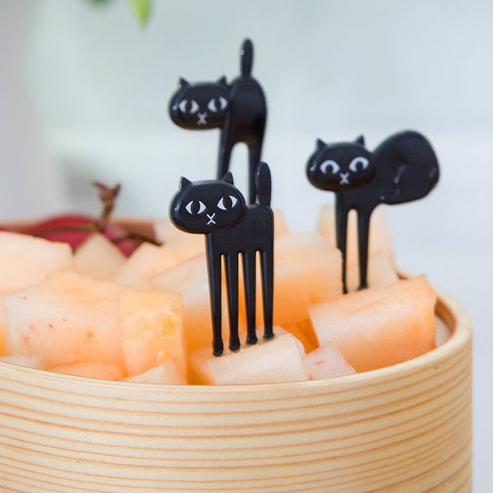 ICYANG 12-Piece Black Cat Food Picks - Reusable Cute Animal Fruit Cocktail Picks for Bento Lunch Box, Party Decor & Tableware Accessories | Perfect for Birthday Parties, Picnics, School Lunches & Home Decor