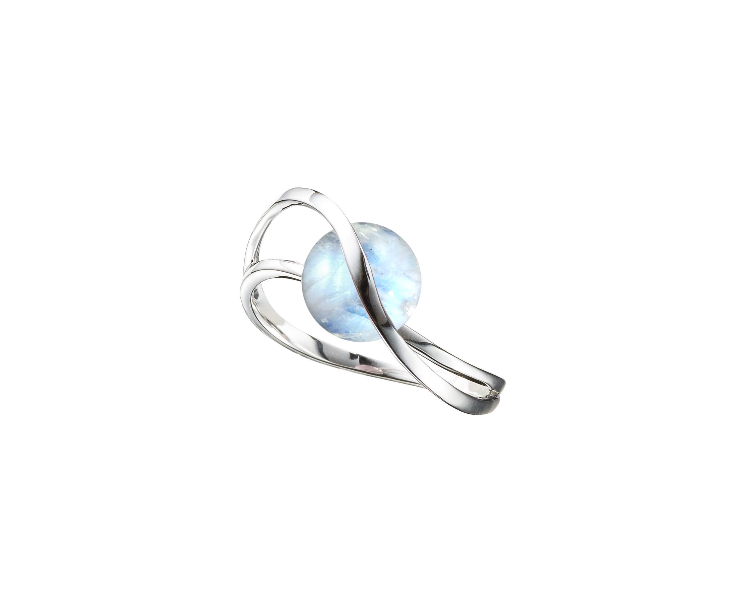 Majade Moonstone Engagement Ring – Blue Stone Promise Ring, Solitaire Rainbow Wedding Ring in Handmade 14K White Gold | Alternative Non-Diamond Engagement Ring & June Birthstone Jewelry – Perfect for Proposals, Anniversaries and Special Occasions