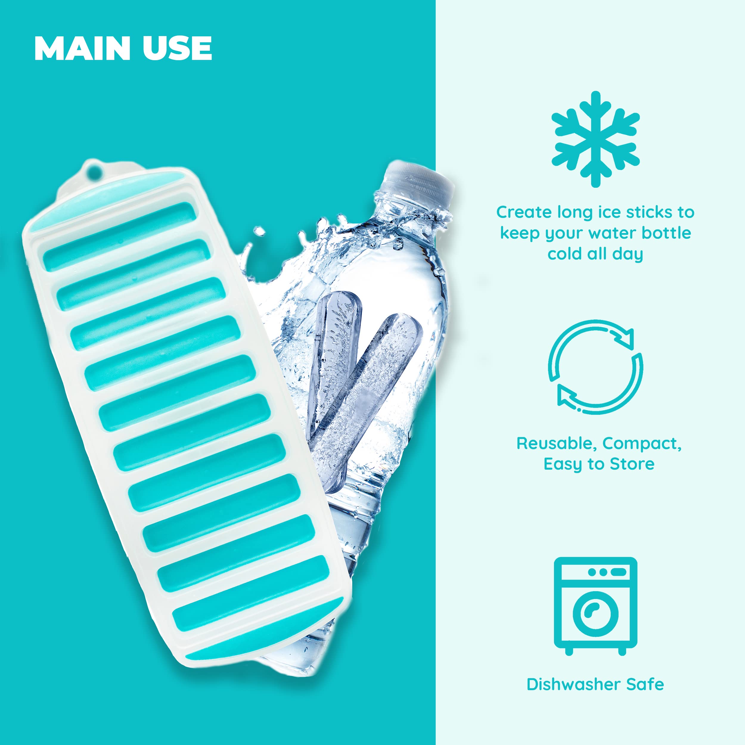 **Reusable Silicone & Plastic Ice Cube Stick Tray for Water Bottles – Easy Push & Pop Ice Cubes – 1 Pack – Perfect for Sports, Hiking, and Outdoor Activities**