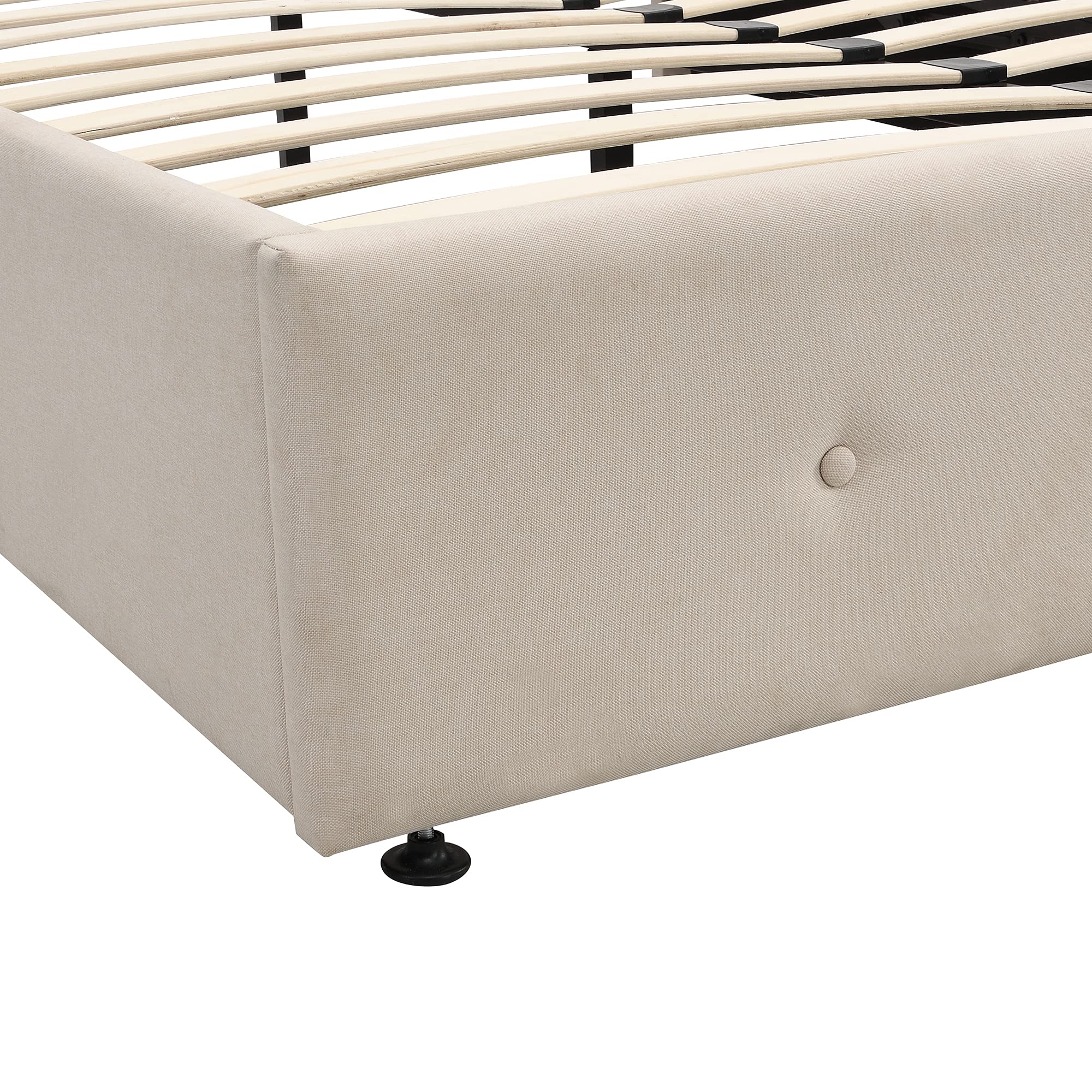 Merax Full Size Upholstered Platform Bed with Wooden Slat Support & Under Bed Storage - Beige Modern Bed Frame for Small Spaces, Guest Rooms & Apartments