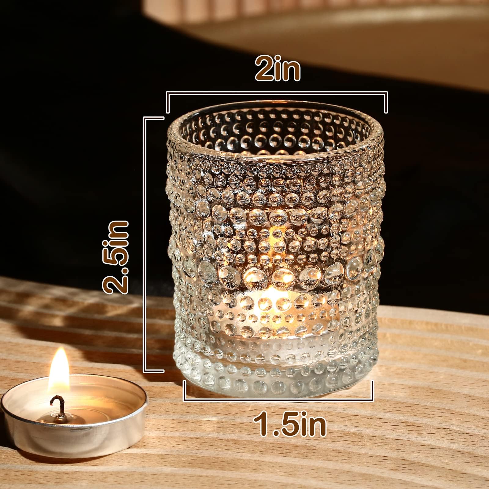 24 Pack Clear Glass Votive Candle Holders - Small Tea Light Candle Containers for Weddings, Parties, Table Decor & Home Centerpieces (6 oz) - Perfect for Romantic Ambiance, Dinner Settings & Holiday Decorations