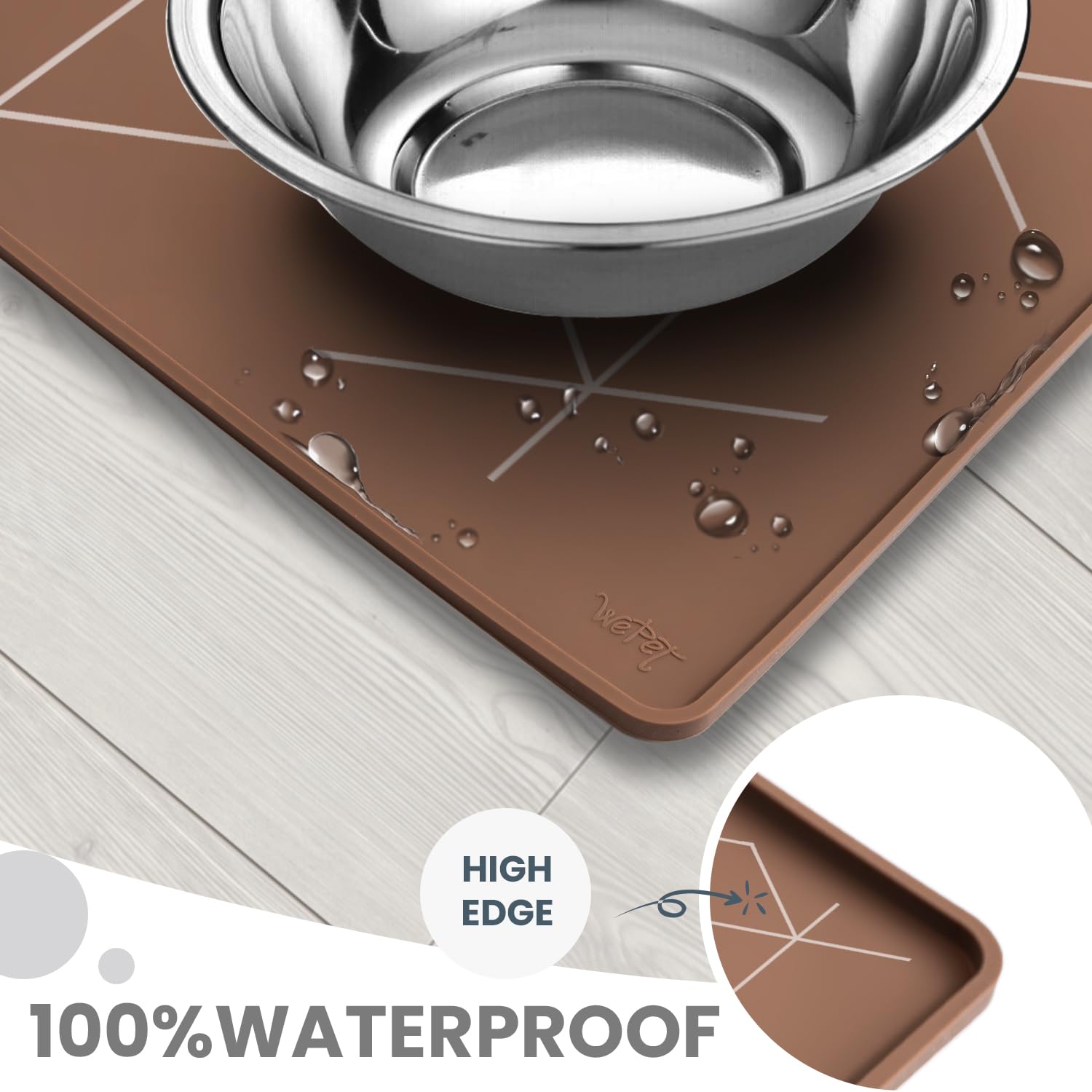 WePet Non-Slip Waterproof Silicone Pet Feeding Mat - 20x12 Inch Dishwasher Safe Dog & Cat Food Mat - Prevents Spills & Messes for Bowls - Coffee Brown - Perfect for Kitchen, Crate, or Outdoor Use