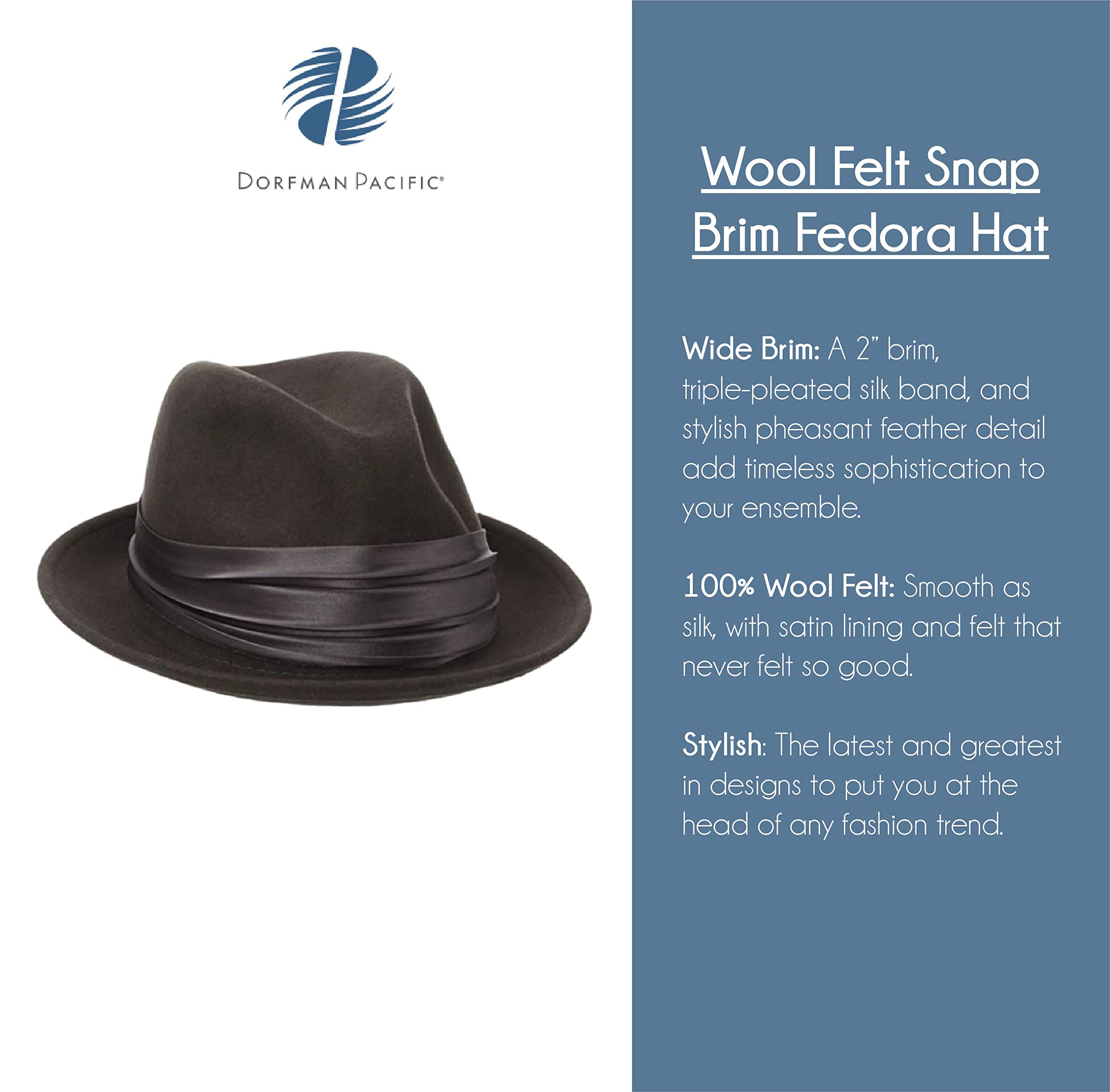 STACY ADAMS Men's Crushable Wool Felt Snap Brim Fedora Hat for Outdoor, Travel & Casual Wear - Classic Style Dress Hat for Men