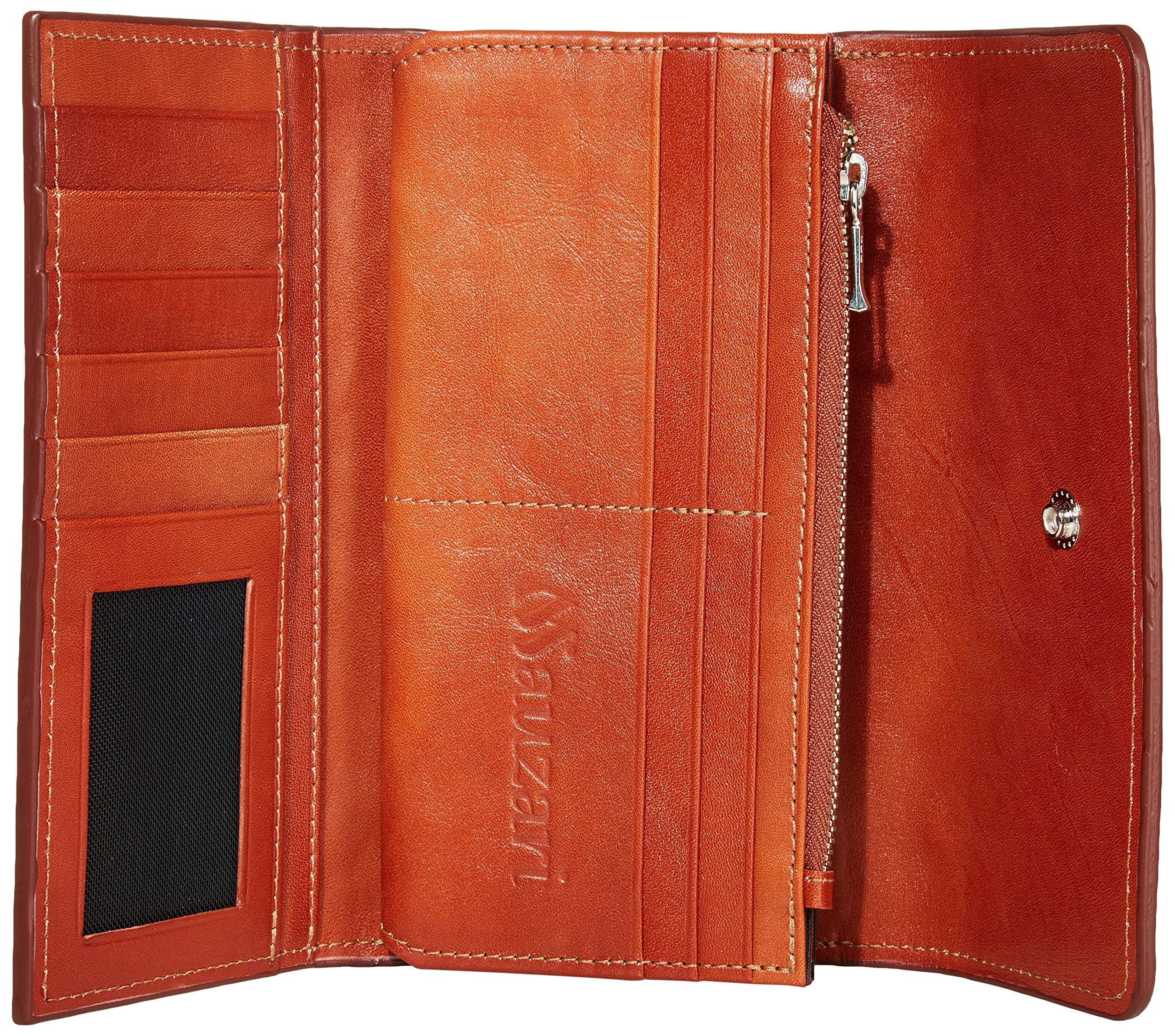Mauzari Geneva Women's Tooled Leather Wallet - Genuine Leather RFID Blocking Bifold Wallet for Women (Parota Brown) - Perfect for Everyday Use, Travel & Gift Giving