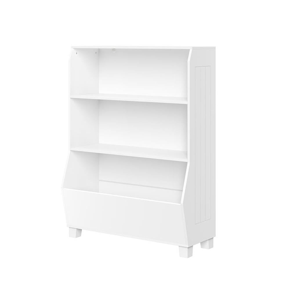RiverRidge White Kids Bookshelf with Storage Bins - Toy Organizer & Book Shelf with 2 Open Shelves and Spacious Veggie Bin - Perfect for Nursery, Playroom, and Classroom Storage of Books, Toys, Games, and Puzzles