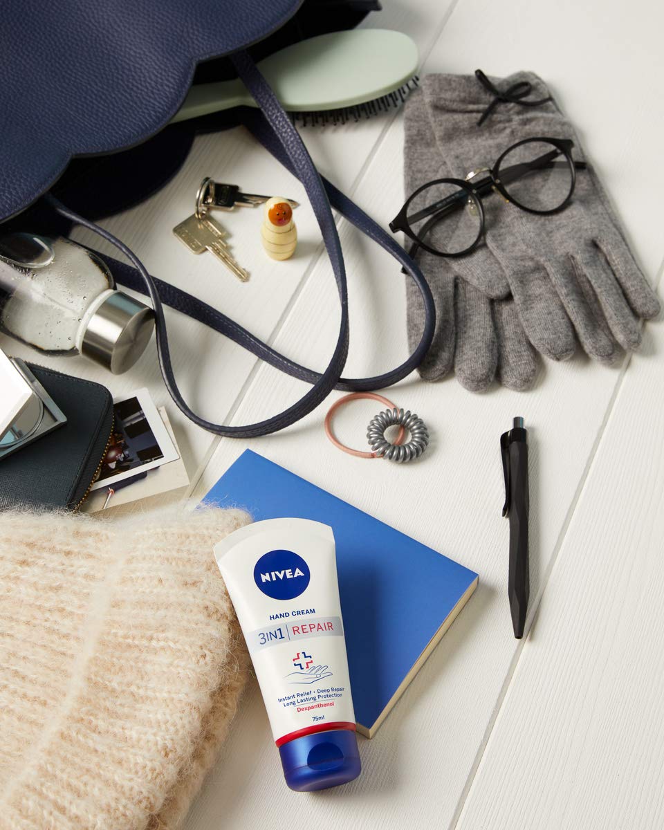 NIVEA 3-in-1 Hand Cream (75ml) for Dry Cracked Hands - Intensive Care with Dexpanthenol - Perfect for Winter & Daily Use