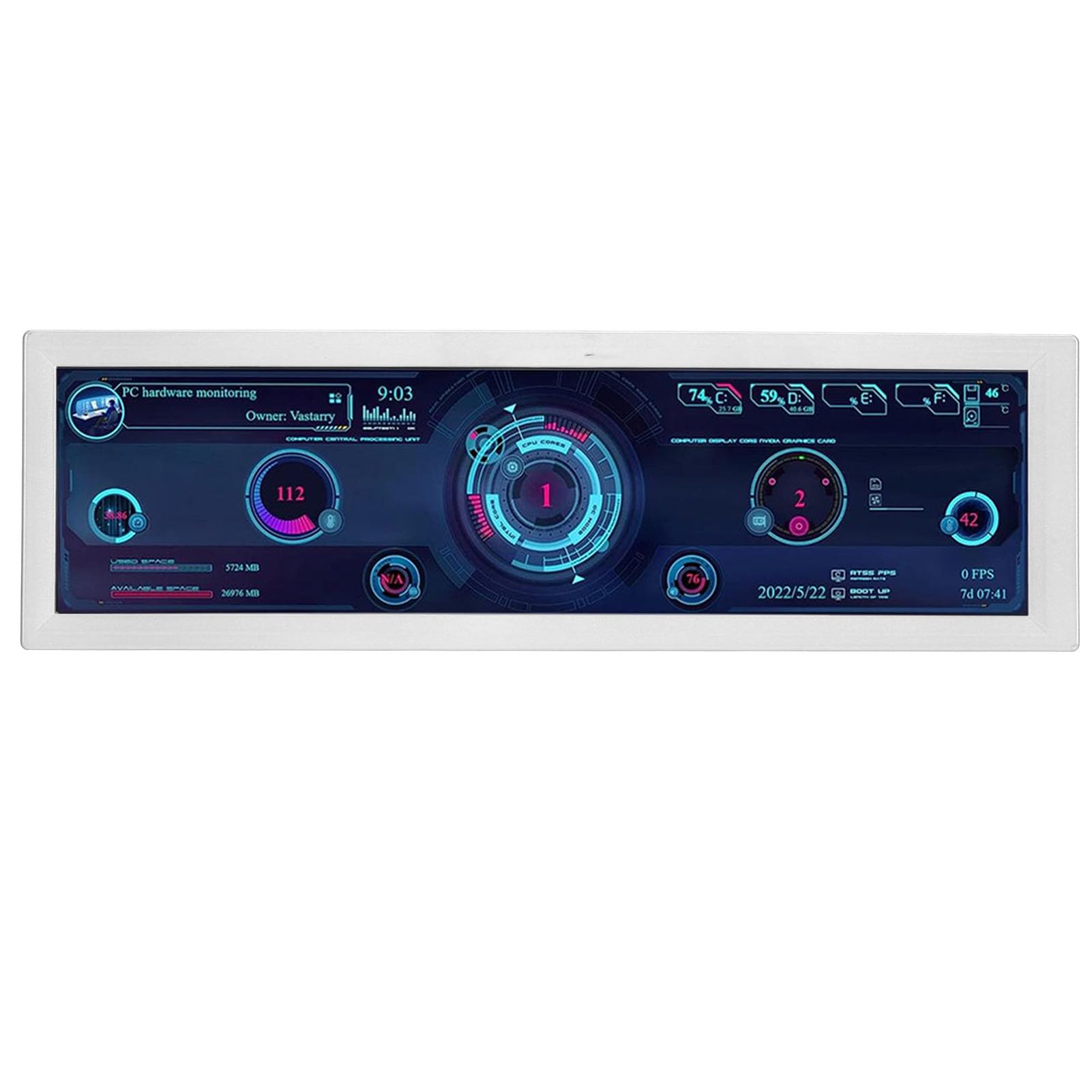 Jectse 8.8 Inch PC Temperature Monitor with Plug & Play - Customizable 1920x480 Resolution CPU Hardware Display for Computer (White) | Perfect for Gaming Rigs, Workstations & PC Builds