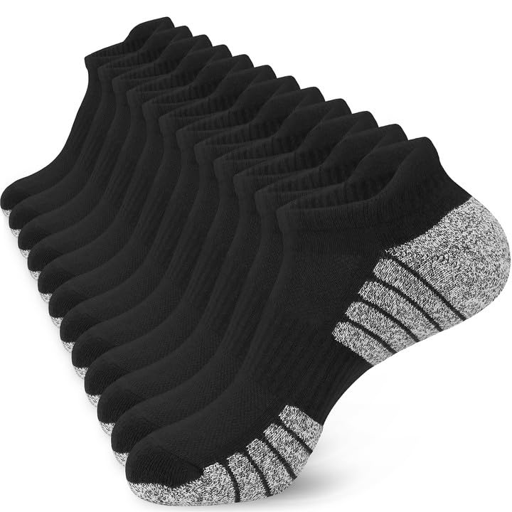 KOOOGEAR 6 Pairs Men's Running Socks - White & Black Cushioned Athletic Ankle Socks for Men | Breathable Moisture-Wicking Low Cut Cotton Socks Multipack | Perfect for Jogging, Gym Workouts & Daily Wear