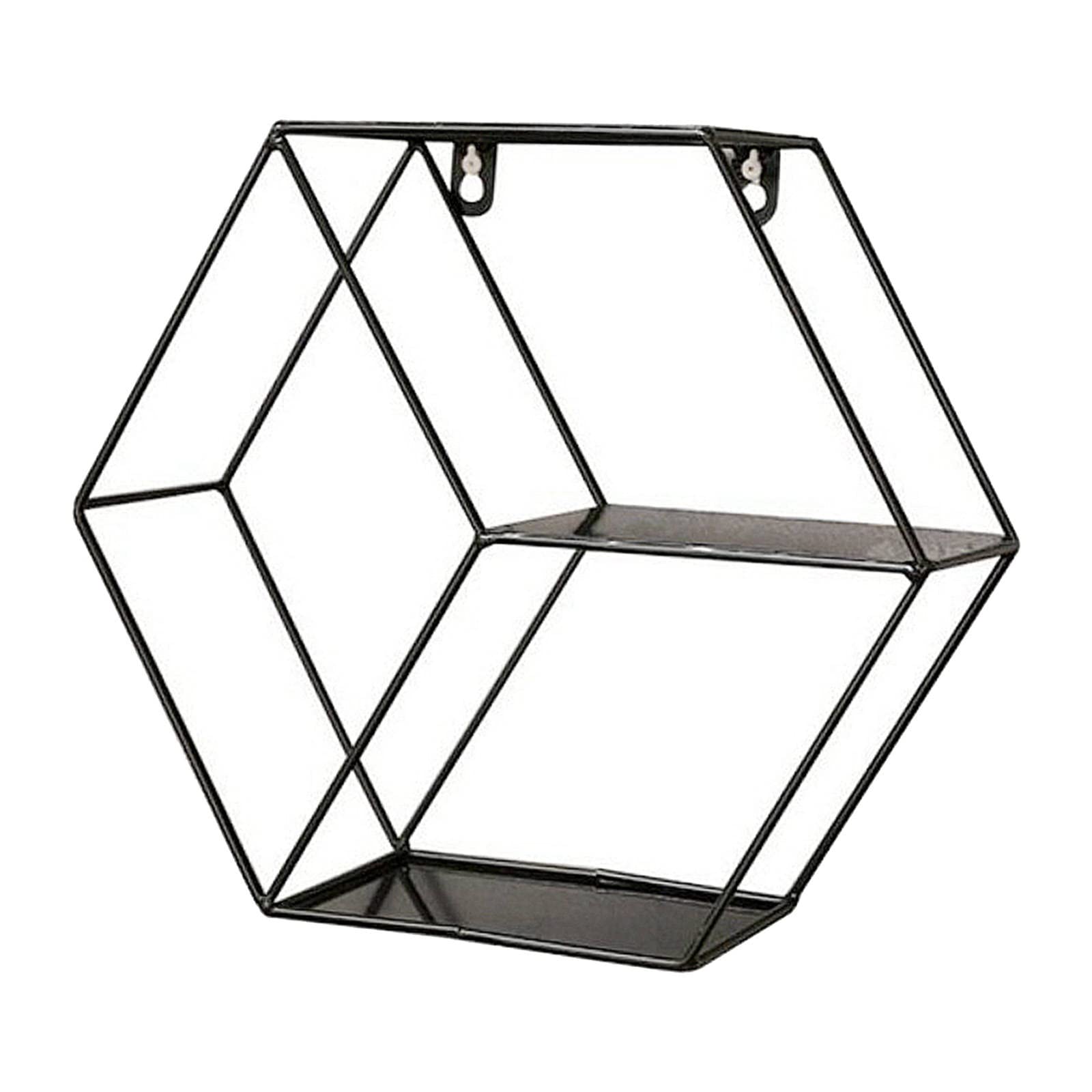 Black Wrought Iron Hexagon Floating Wall Shelf - Rustic Wall Decor for Living Room, Bedroom, or Entryway - Perfect for Displaying Plants, Photos, and Decorative Items