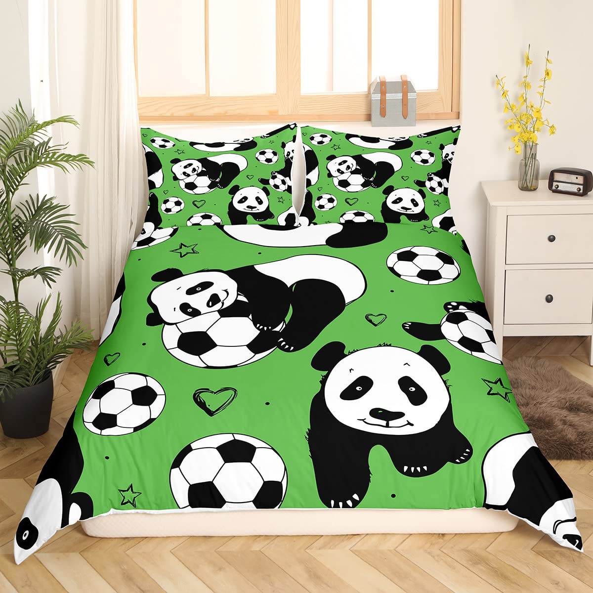 Cute Panda Bear Printed Duvet Cover Set - Twin Size Bedding for Kids Boys Girls | Soft Comforter Cover with Animal Pattern | Eco-Friendly Room Decor for Children's Bedroom & Nursery