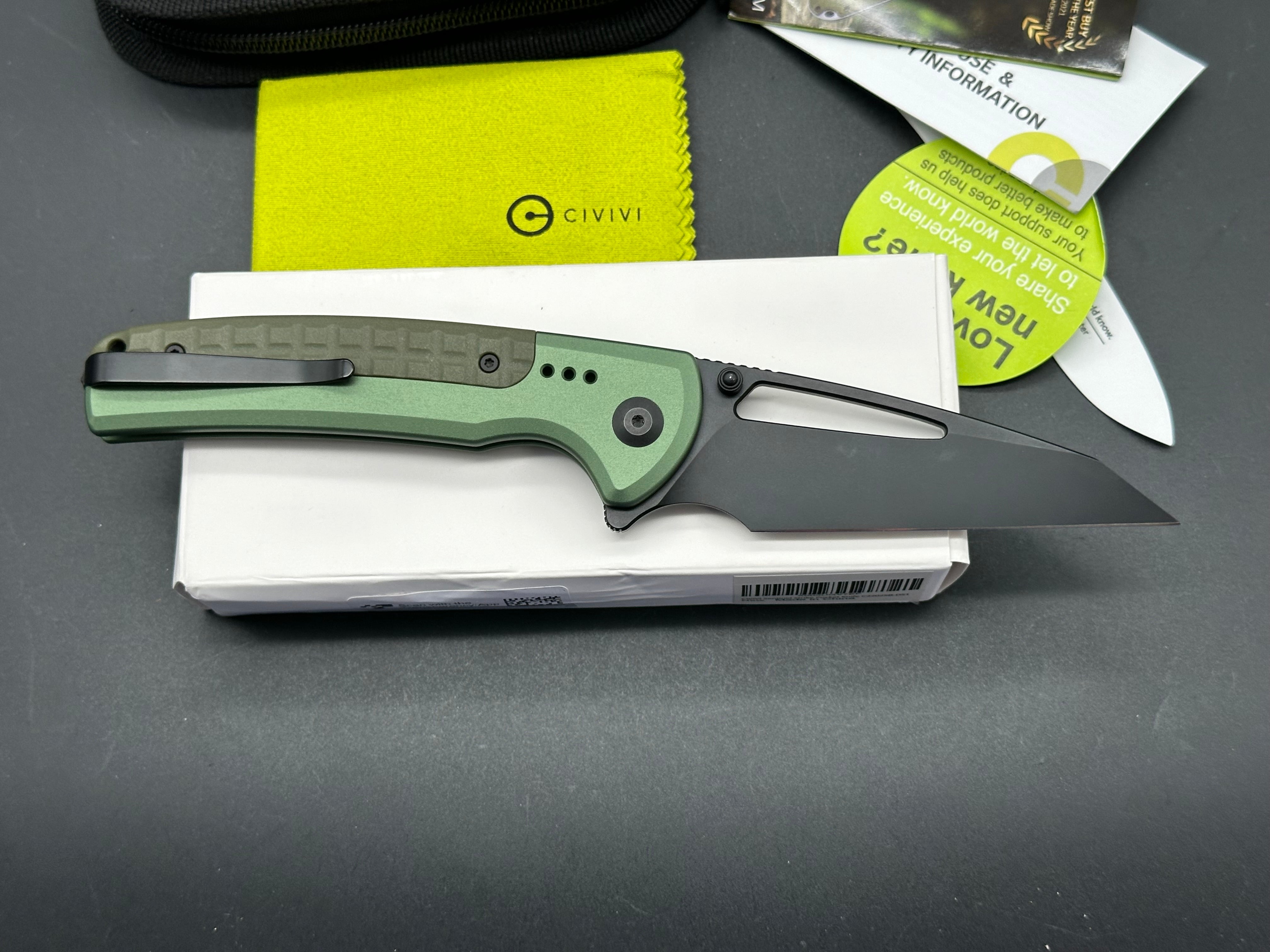 CIVIVI Sentinel Strike Folding Pocket Knife - Green Aluminum Handle with Black G10 Inlay - EDC Tactical Knife for Camping, Hiking & Outdoor Survival