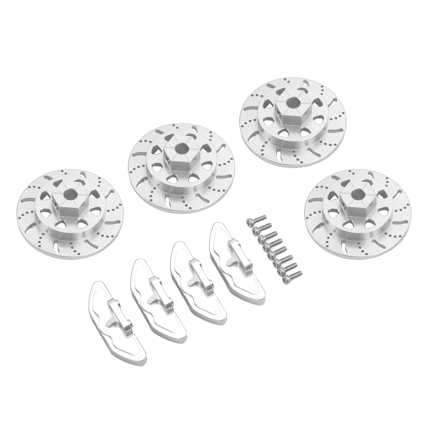 High Strength Metal RC Brake Disc Caliper Set - 4 Pcs for 1/10 Scale RC Cars (Axial RBX10 Ryft Compatible) - Durable Silver Brakes for Off-Road Racing & Crawling Performance