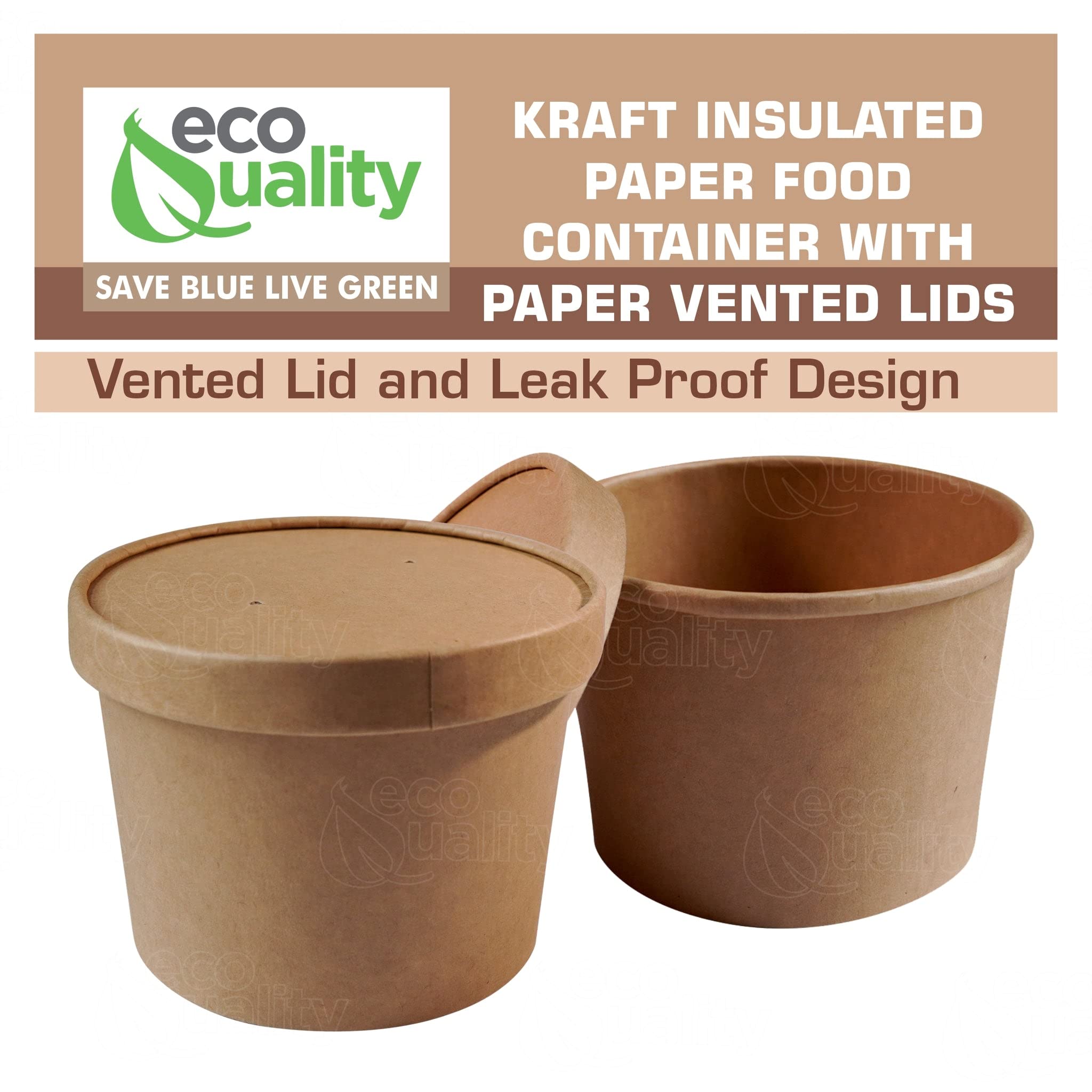 EcoQuality [150 Pack] 16 oz Disposable Kraft Paper Soup Containers with Vented Lids - Microwave Safe, Recyclable Food Storage Containers for Ice Cream, Frozen Yogurt, Takeout & Restaurant Use - Perfect for Catering, Parties and Food Delivery Services