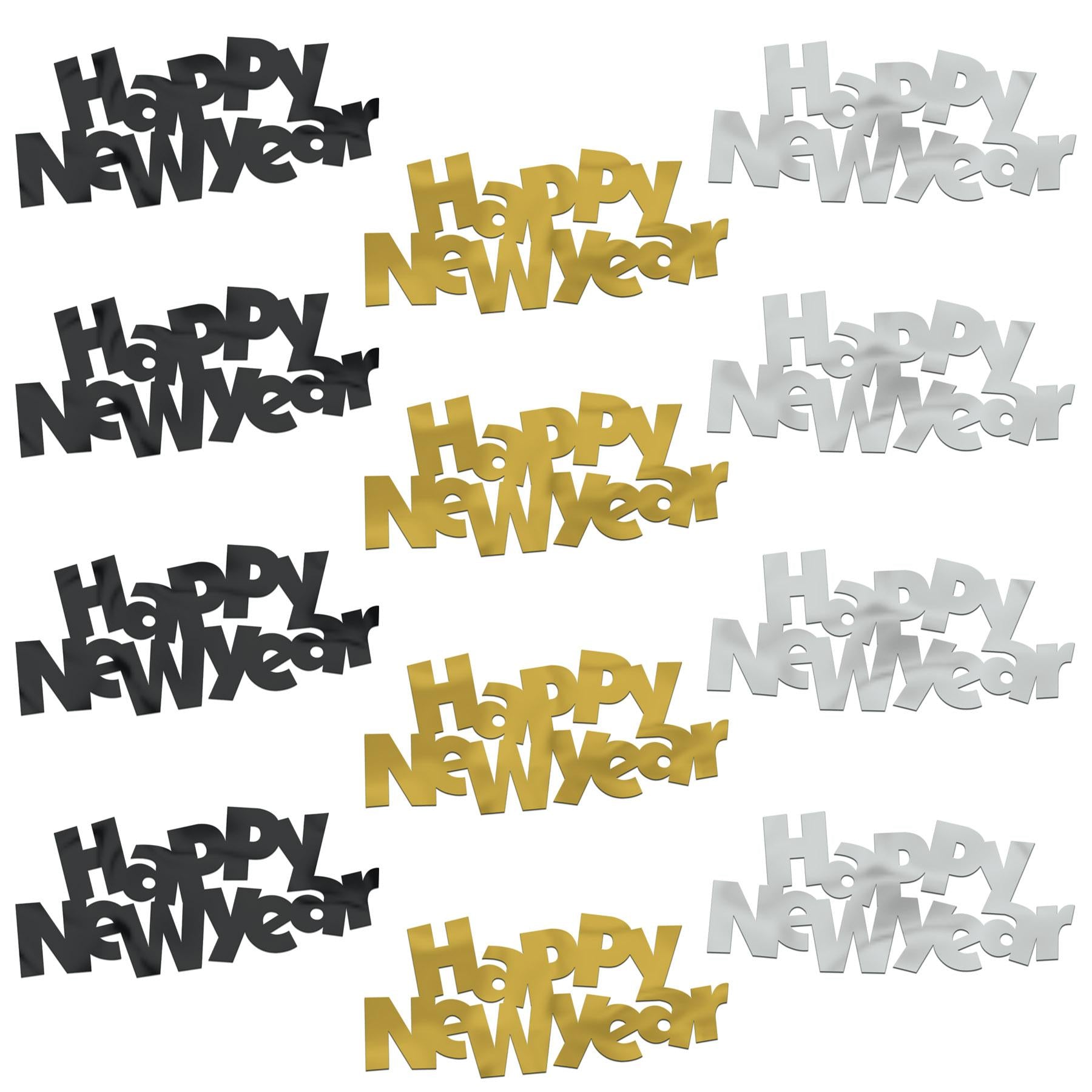 12 Pack Beistle Black Gold Silver Jumbo Happy New Year Confetti - Perfect for New Year's Eve Party Decorations & Celebrations
