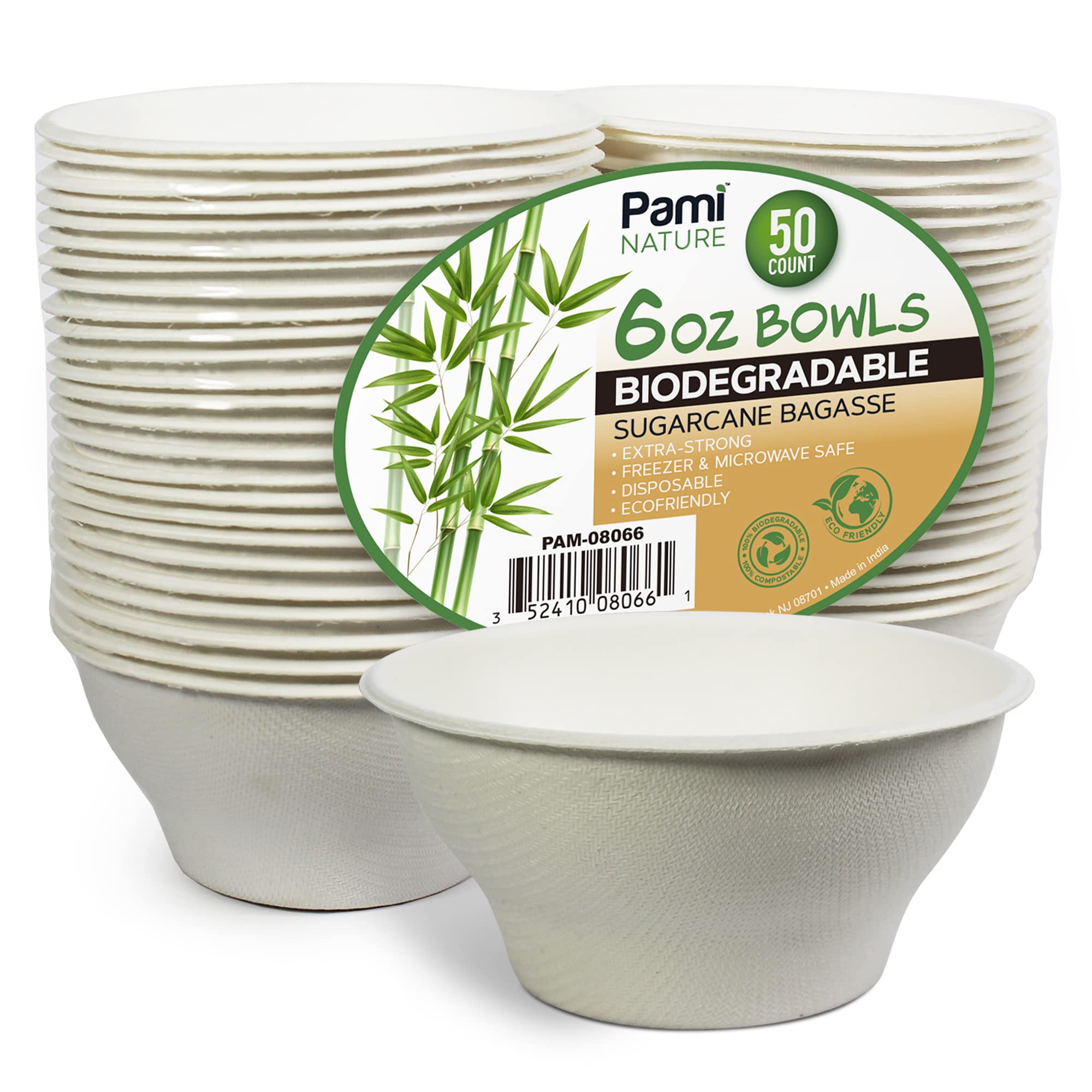 Eco-Friendly Biodegradable Sugarcane Bowls - 6oz Compostable Microwave Safe Bowls (Pack of 50) for Hot & Cold Food | Perfect for Parties, Picnics, and Eco-Conscious Dining