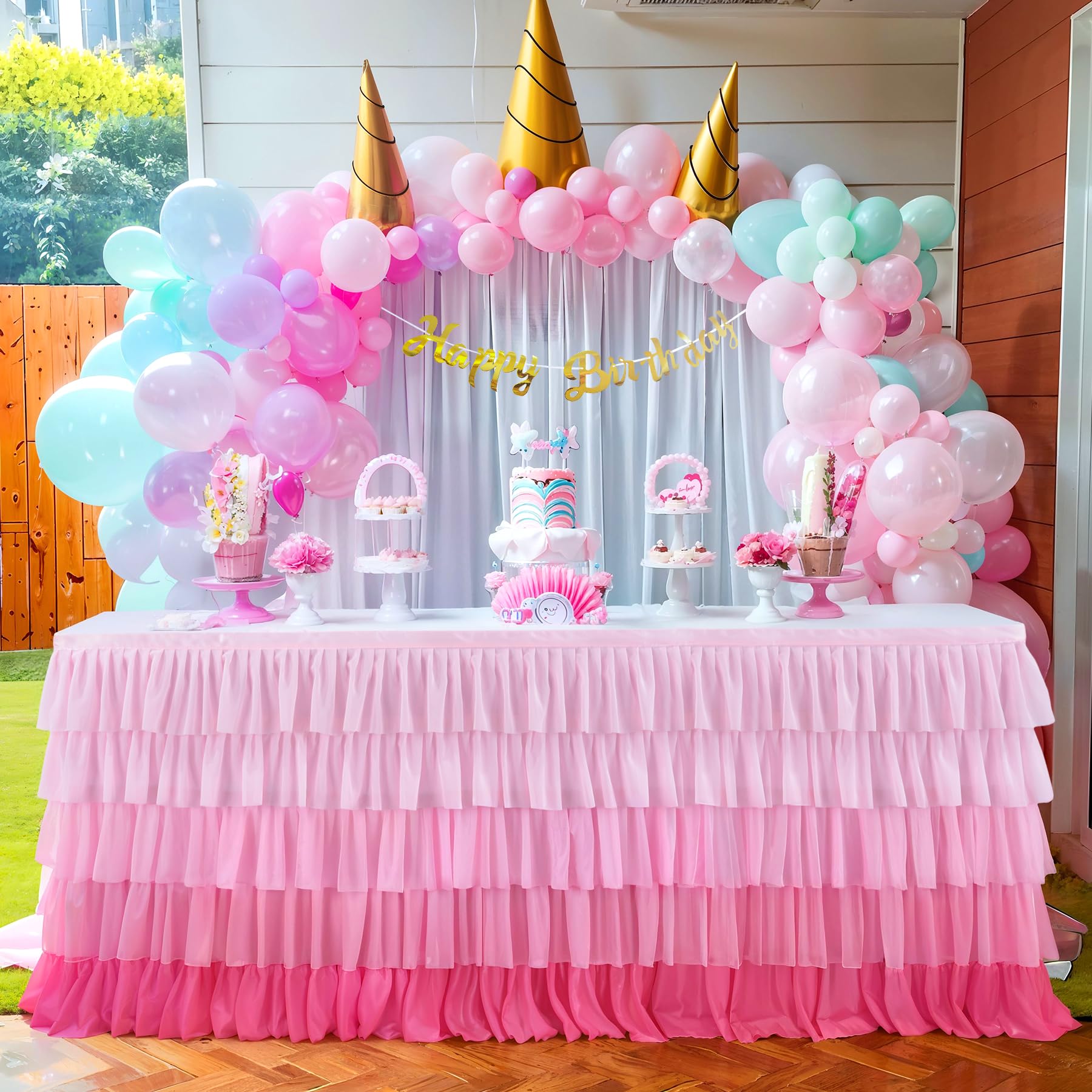 6ft Pink Tutu Tulle Table Skirt for Rectangle & Round Tables - Elegant Chiffon Tablecloth for 1st Birthday, Baby Shower, Girls Party & Cake Dessert Table Decor - Perfect for Weddings, Bridal Showers & Special Events