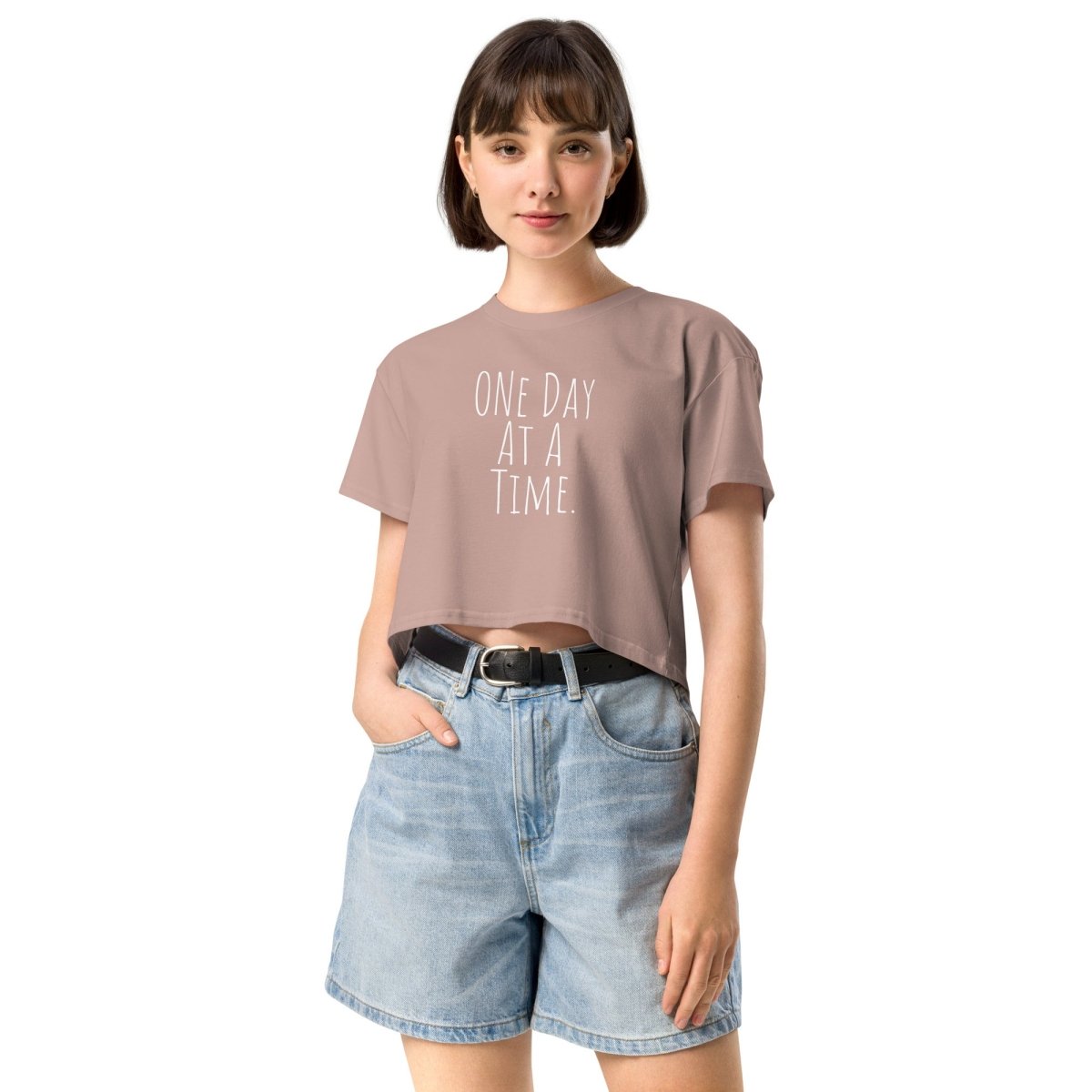 ONE DAY AT A TIME - Women's Short Sleeve Crop Top | Casual Summer Fashion | Perfect for Yoga, Beach & Everyday Wear