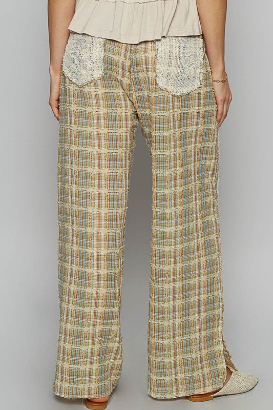Boho Wide Leg Pants with Lace Trim & Drawstring - Checkered Beach Pants for Women | Perfect for Summer Vacations, Music Festivals & Casual Outfits