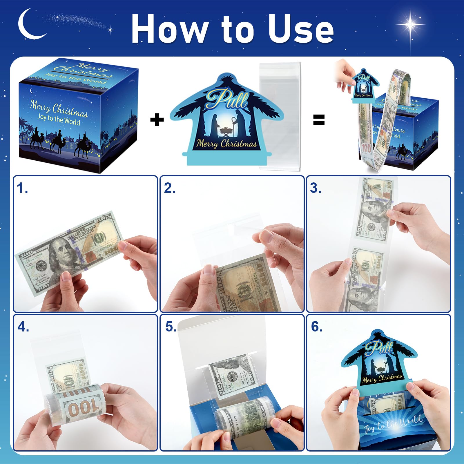 4 Pcs Christmas Nativity Money Box Set - Religious Cash Gift Box with Pull-Out Card for Holiday Parties, Jesus Christian Surprise Gift for Holy Night - Perfect for Church Events, Christmas Celebrations & Family Gatherings