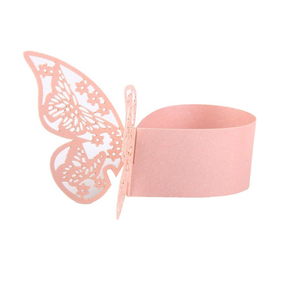50pcs Pink Laser Cut Butterfly Napkin Rings for Wedding, Birthday, Anniversary Party Decor - Elegant Table Setting for Dinners, Lunches & Special Occasions
