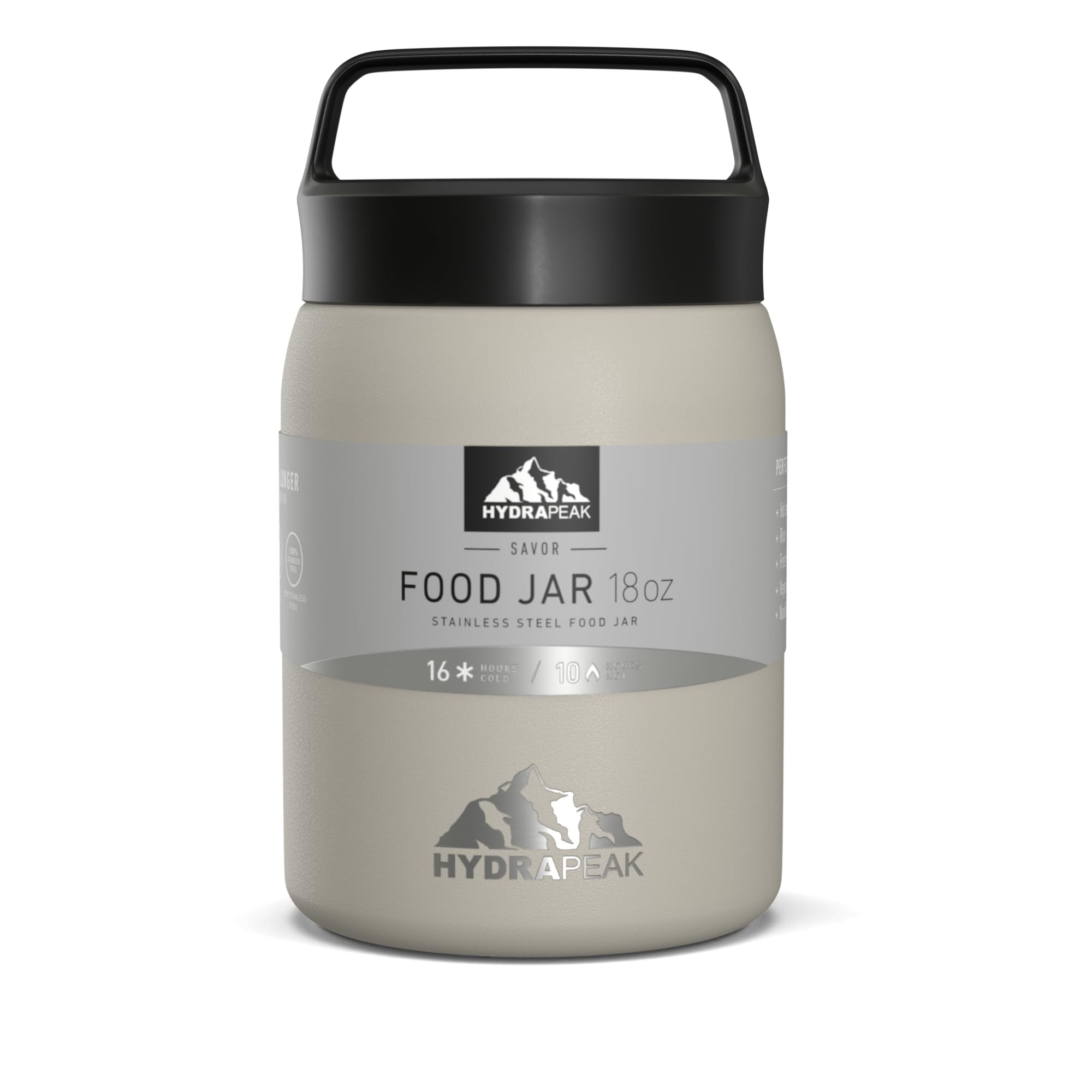 Hydrapeak 18 oz Insulated Stainless Steel Food Thermos - Hot & Cold Soup Container, Vacuum Sealed Jar for Office, Camping, Hiking & Outdoor Activities (Stone Grey)