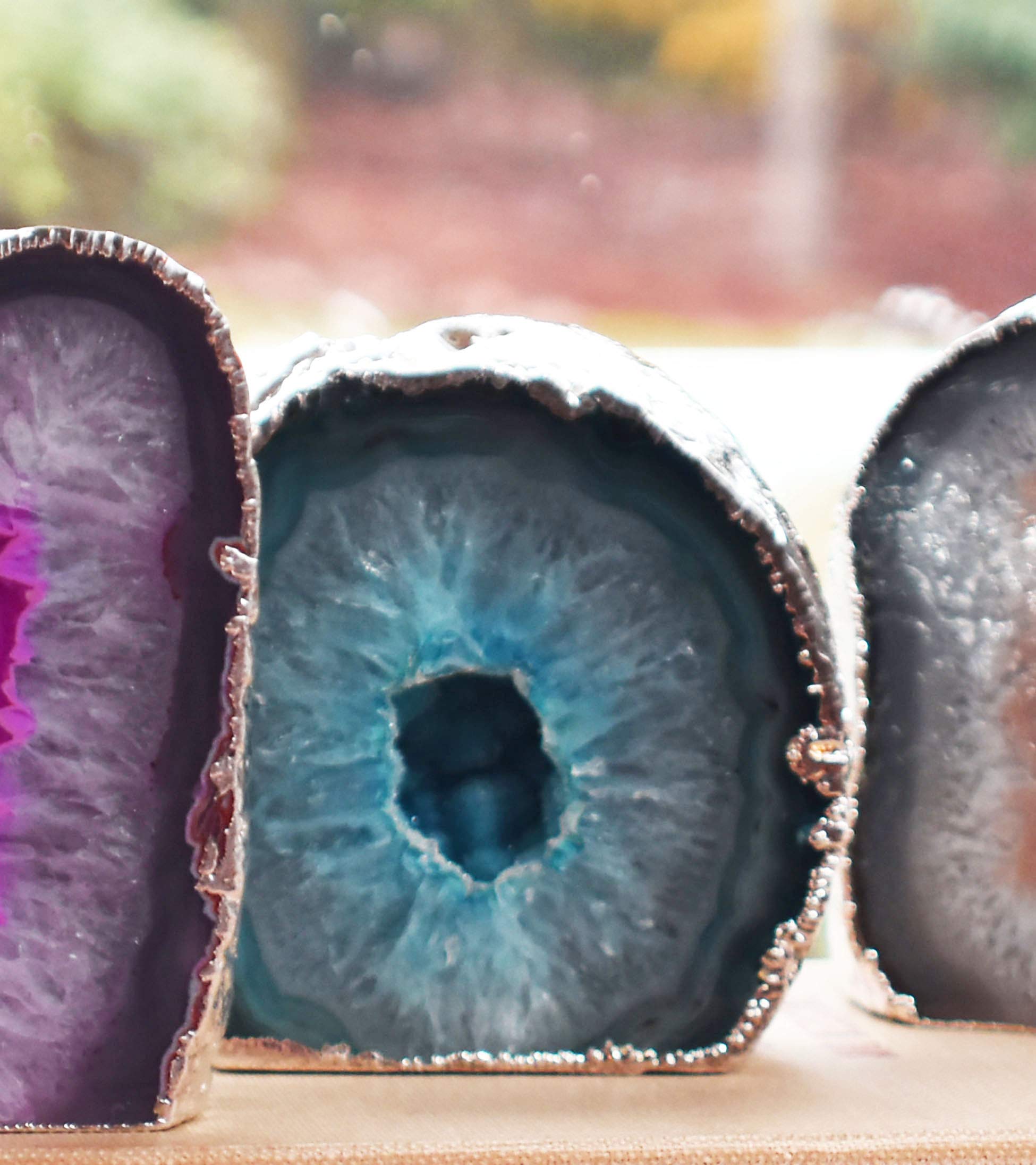 Premium Small Teal Agate Geode with Silver Trim - Natural Crystal Decor for Home, Office & Meditation | Nature's Decorations