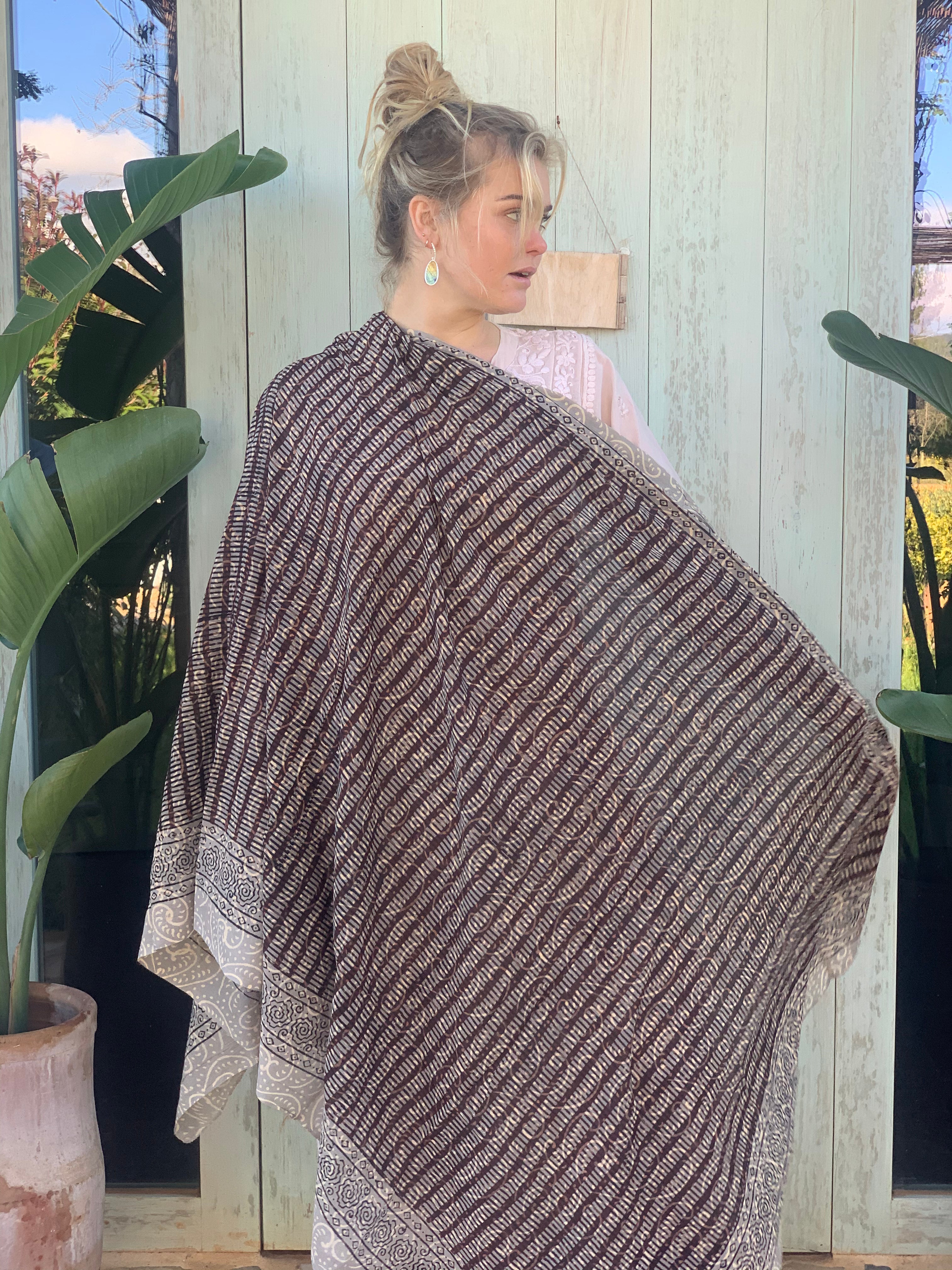 Stylish Block Print Cotton Sarong Pareo Shawl - New Collection | Perfect for Beach, Pool, and Summer Outfits