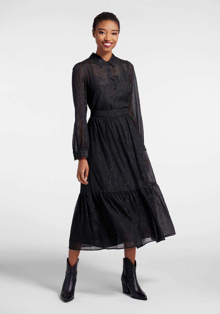 Elegant Shimmering Rainfall Midi Skirt for Women - Flowy Party Dress for Evening Events, Date Nights & Special Occasions