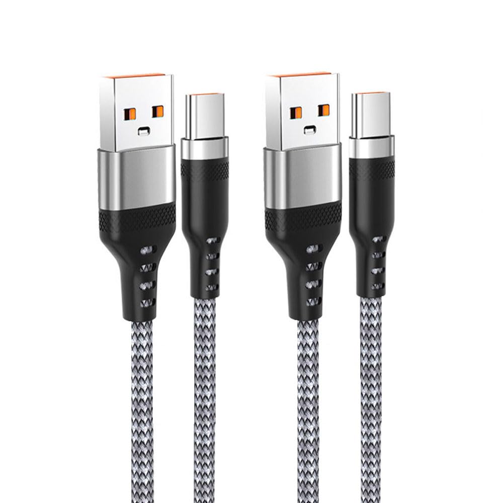 2-Pack 6.6ft USB A to USB C Fast Charging Cable, Nylon Braided Durable USB Type C Cord for Samsung Galaxy S20/S10/S9/S8 Plus - Fast Charge & Data Sync for Phones, Tablets, Power Banks (Grey) - Perfect for Home, Office & Travel Charging