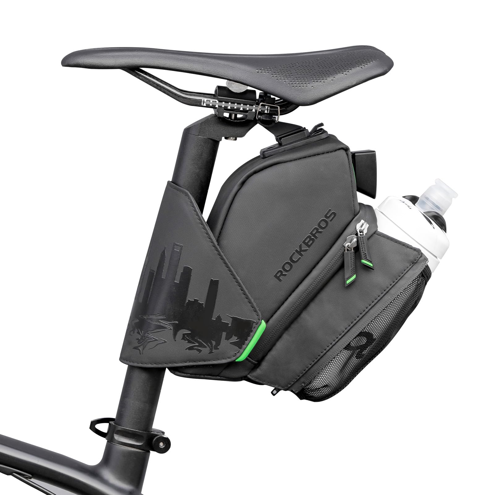ROCKBROS Waterproof Bike Saddle Bag with Bottle Holder - Under Seat Bicycle Storage for Road Bikes | Perfect for Cycling Commutes, Long Distance Rides & Outdoor Adventures