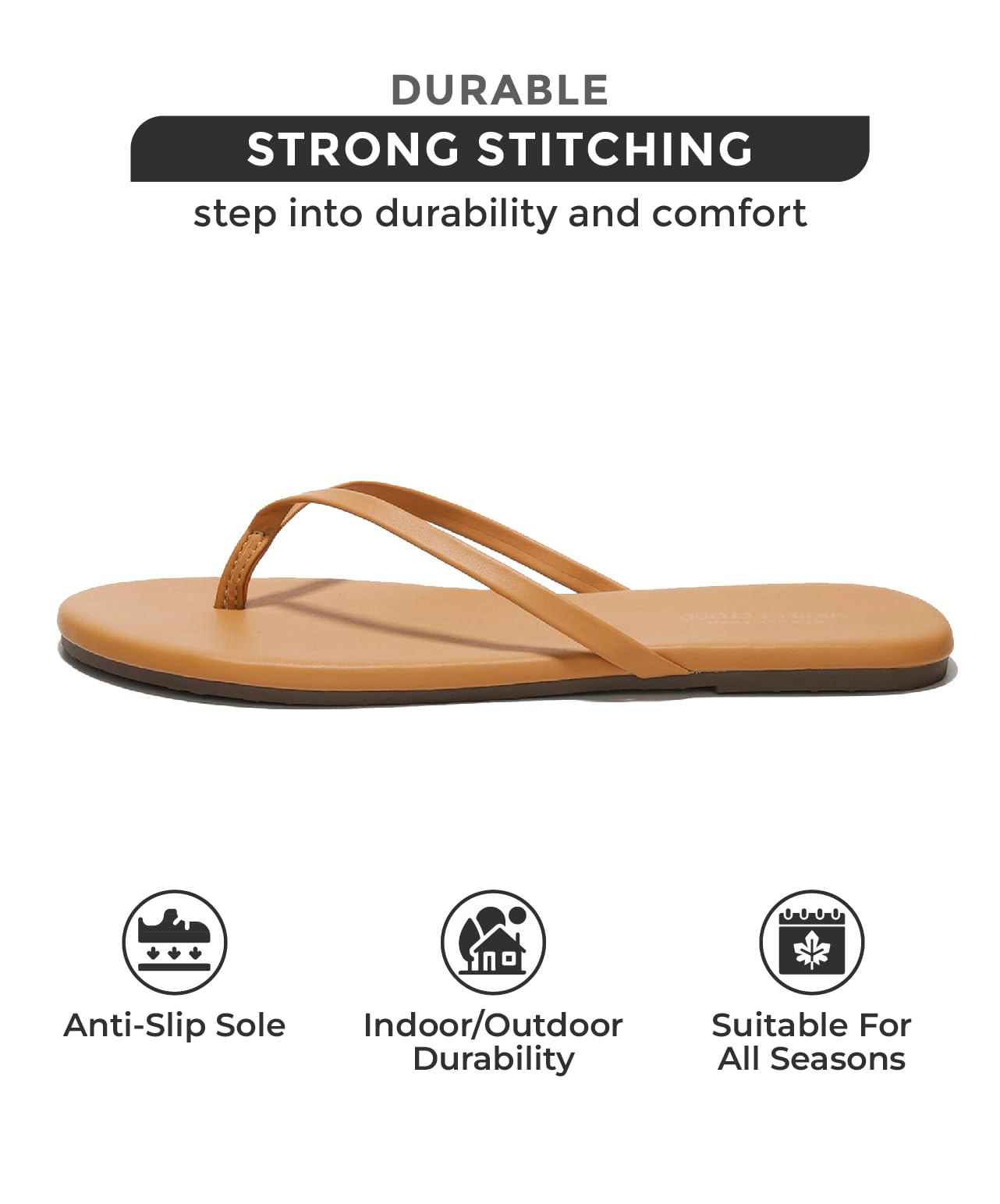 Women's Memory Foam Flip Flops - Vegan Leather Summer Sandals | Lightweight Comfortable Beach Slides for Women 2025 | Perfect for Poolside, Vacation & Casual Wear (Foundations)