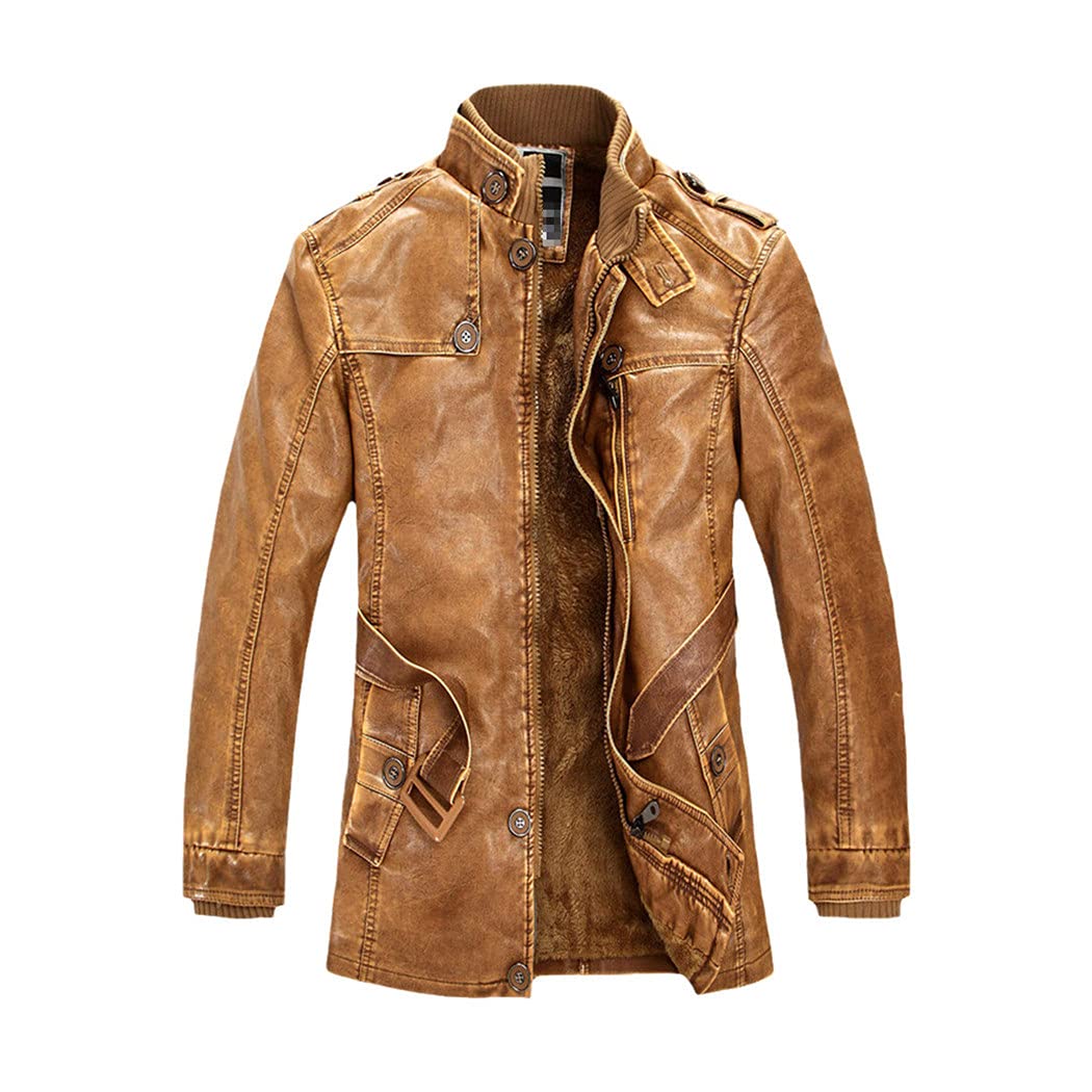 KEHAIOO Men's Winter Warm Biker Leather Jacket - Fleece Lined Motorcycle Jacket, Faux Leather Coat with Stand Collar, Plus Size Options for Cold Weather Riding & Outdoor Activities
