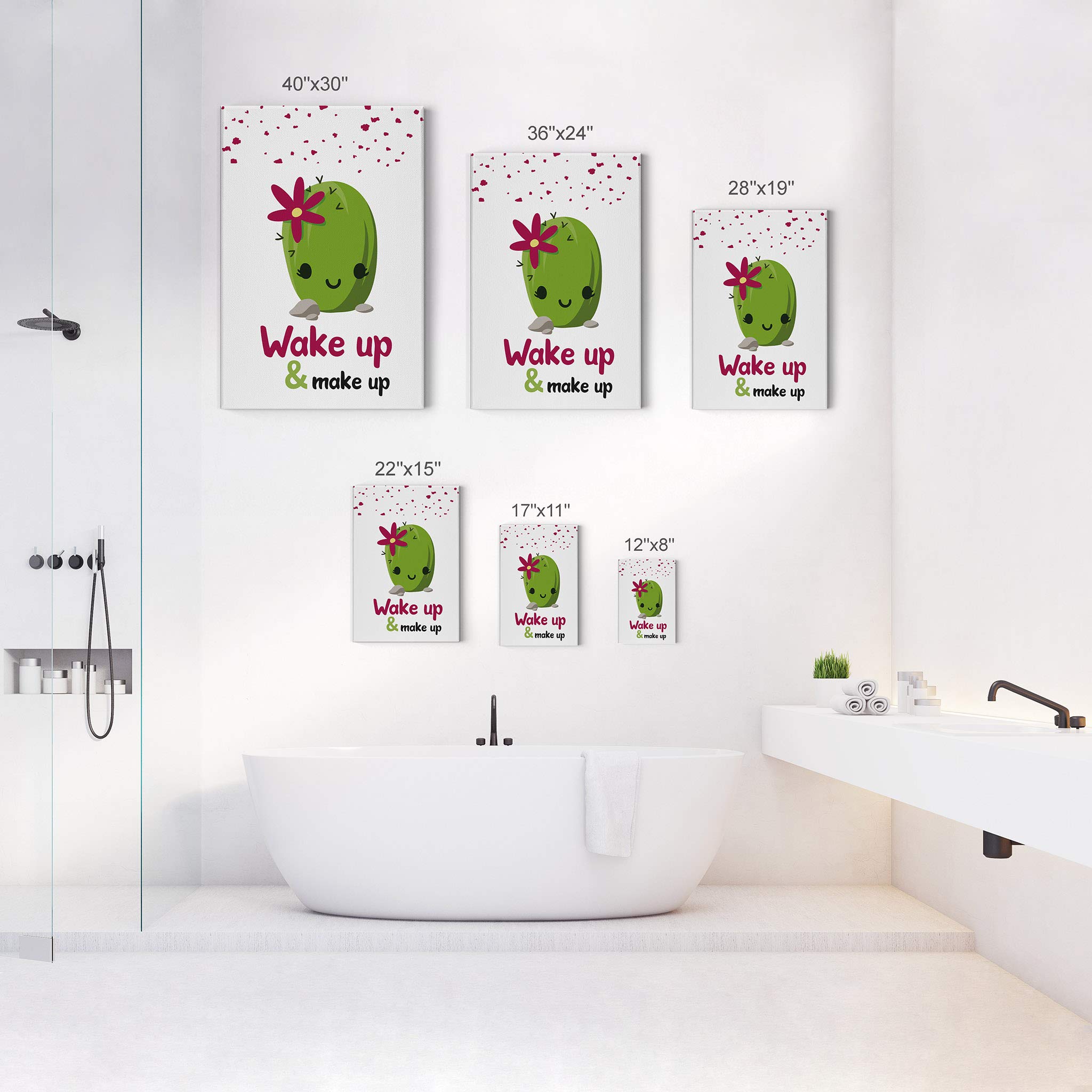 Funny Wake Up & Make Up Quote Canvas Print - Bathroom Wall Decor, Home Decoration, Ready to Hang (22x15 inches) | Perfect for Powder Rooms, Guest Bathrooms & Vanity Areas | Made in USA