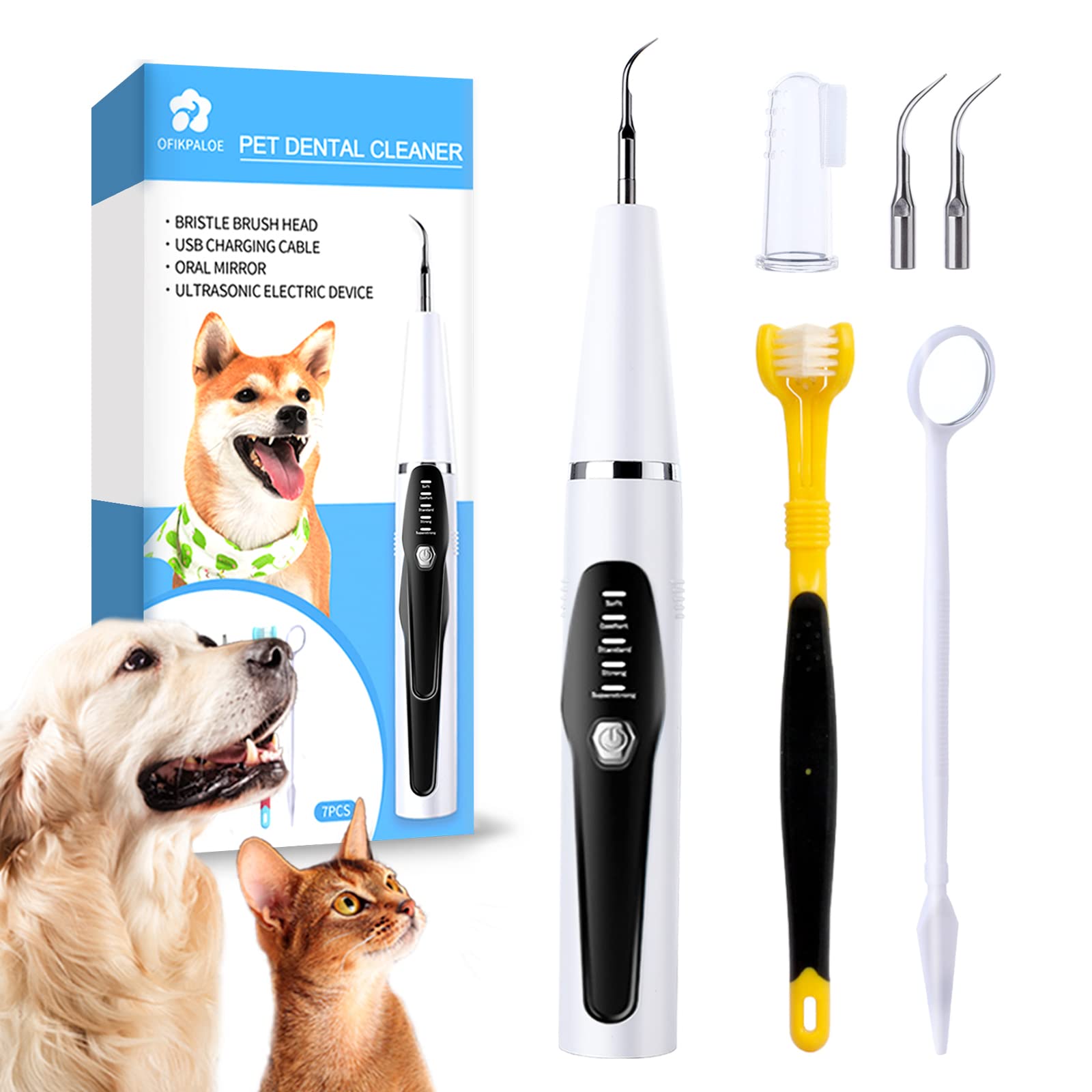 Ofikpaloe 7Pcs Dog Teeth Cleaning Kit - Electric Dog Tartar Remover, Pet Ultrasonic Dental Cleaning Machine for Large & Small Dogs | Easy Dental Care Solution for Healthy Pet Teeth at Home (Black)