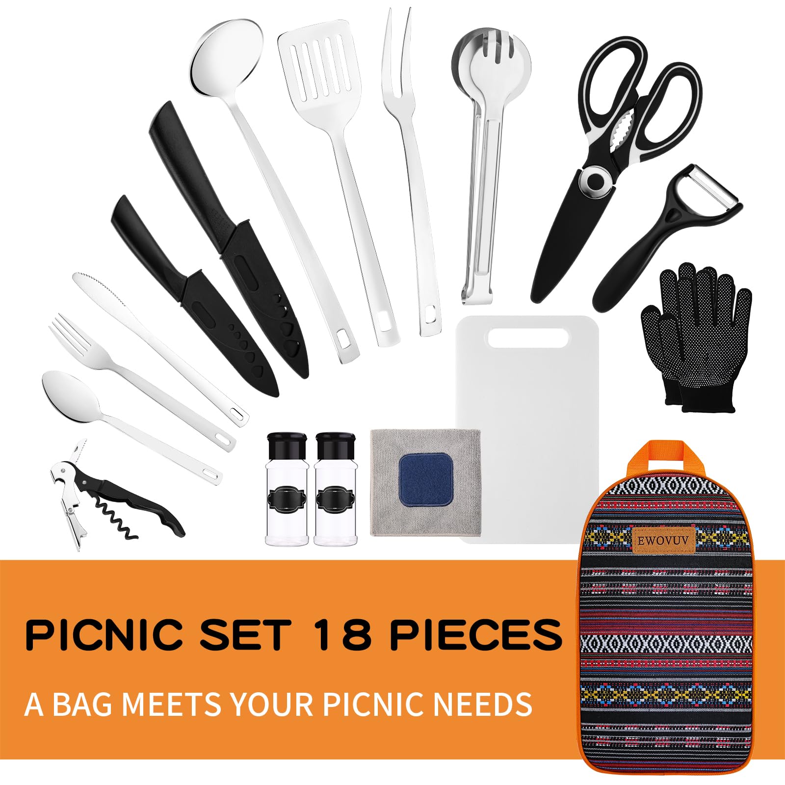 **Premium Camping Cooking Utensils Set - 15-Piece Outdoor Cookware Kit with Storage Bag | Essential Camping Gear for RV, Picnic, BBQ & Backpacking | Perfect Gift for Women & Men**    *(Use Cases: Ideal for camping trips, RV adventures, backyard BBQs, hiking, picnics, and outdoor cooking.)*