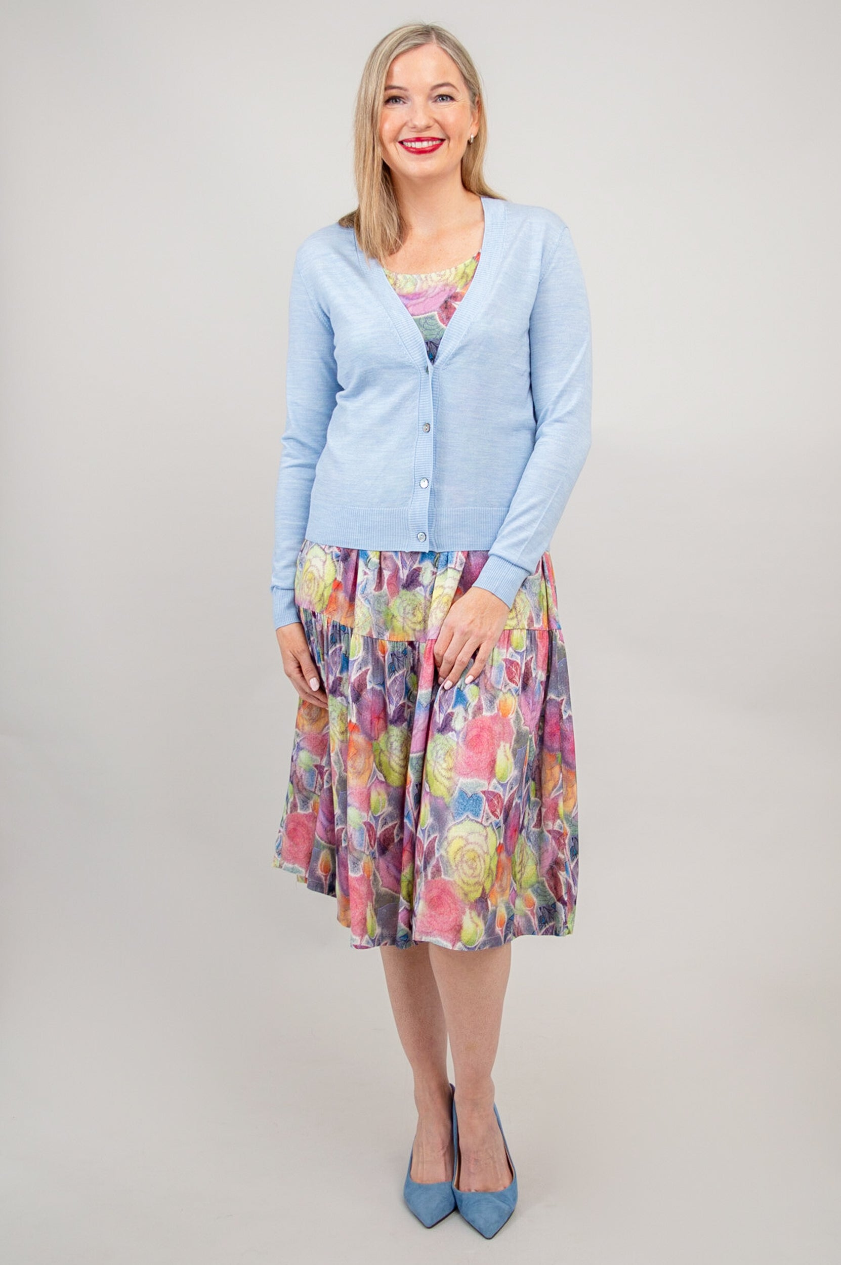 Camila Cardigan - Soft Cerulean Blue Merino Wool Sweater for Women | Cozy Fall & Winter Layering, Office Wear & Casual Outfits