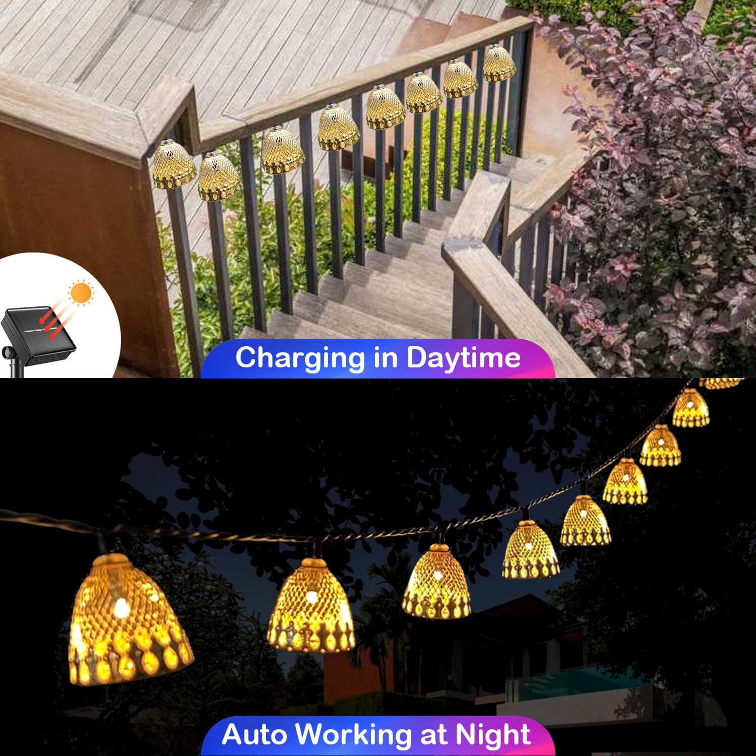 SEMILITS 20LED Solar String Lights - Waterproof Outdoor Solar Lanterns with Golden Bells for Garden, Patio, Christmas Decor | Perfect for Backyard Parties, Wedding Decorations & Holiday Lighting