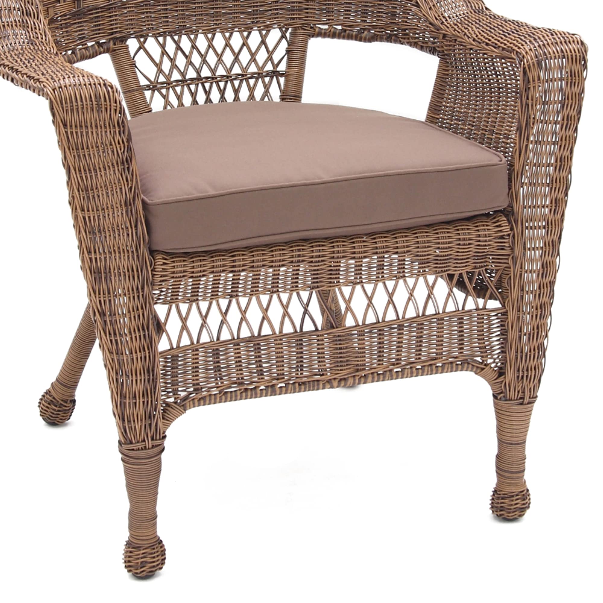 Jeco Brown Cushioned Wicker Patio Chairs - Set of 2 Honey Finish Outdoor Furniture for Garden, Porch, Poolside & Backyard Relaxation