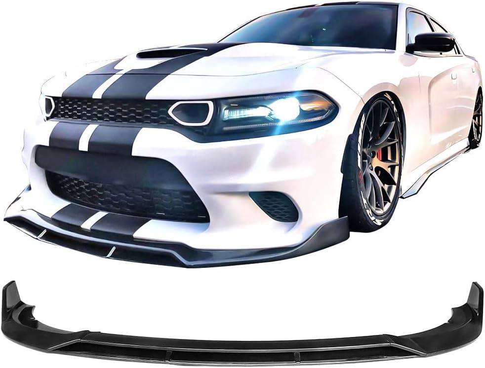 2015-2023 Dodge Charger SRT V2 Style Front Bumper Lip Kit - ABS Material 4-Piece Set Glossy Black - Aggressive Exterior Upgrade for Street Racing & Car Shows