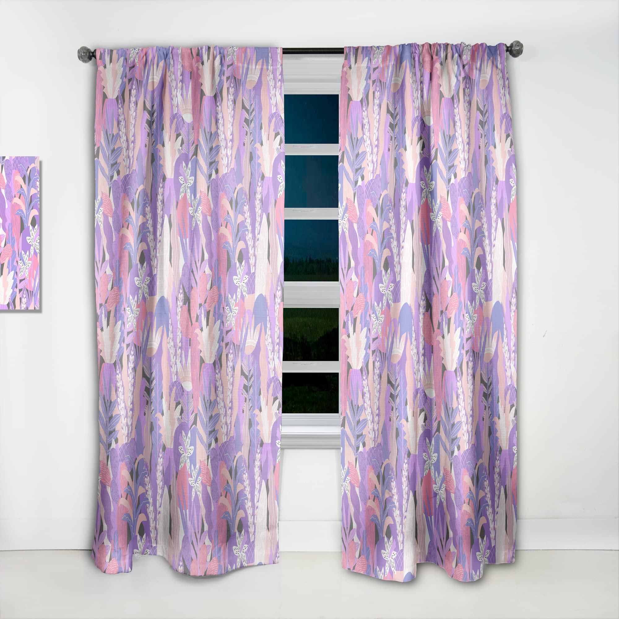 DesignQ Purple Fantasy Flowers Thermal Insulated Curtains - Single Panel 52x95 Inch - Elegant Bedroom & Living Room Drapes for Home Decor, Blackout & Energy Saving