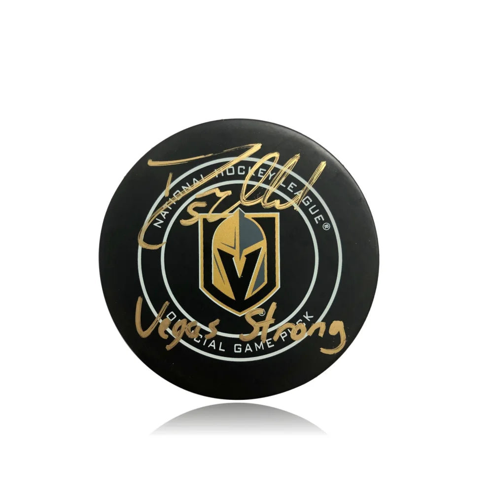 Authentic Deryk Engelland Signed Vegas Strong Puck with COA - Vegas Golden Knights VGK Memorabilia - Perfect for Hockey Fans, Collectors, and Home Decor