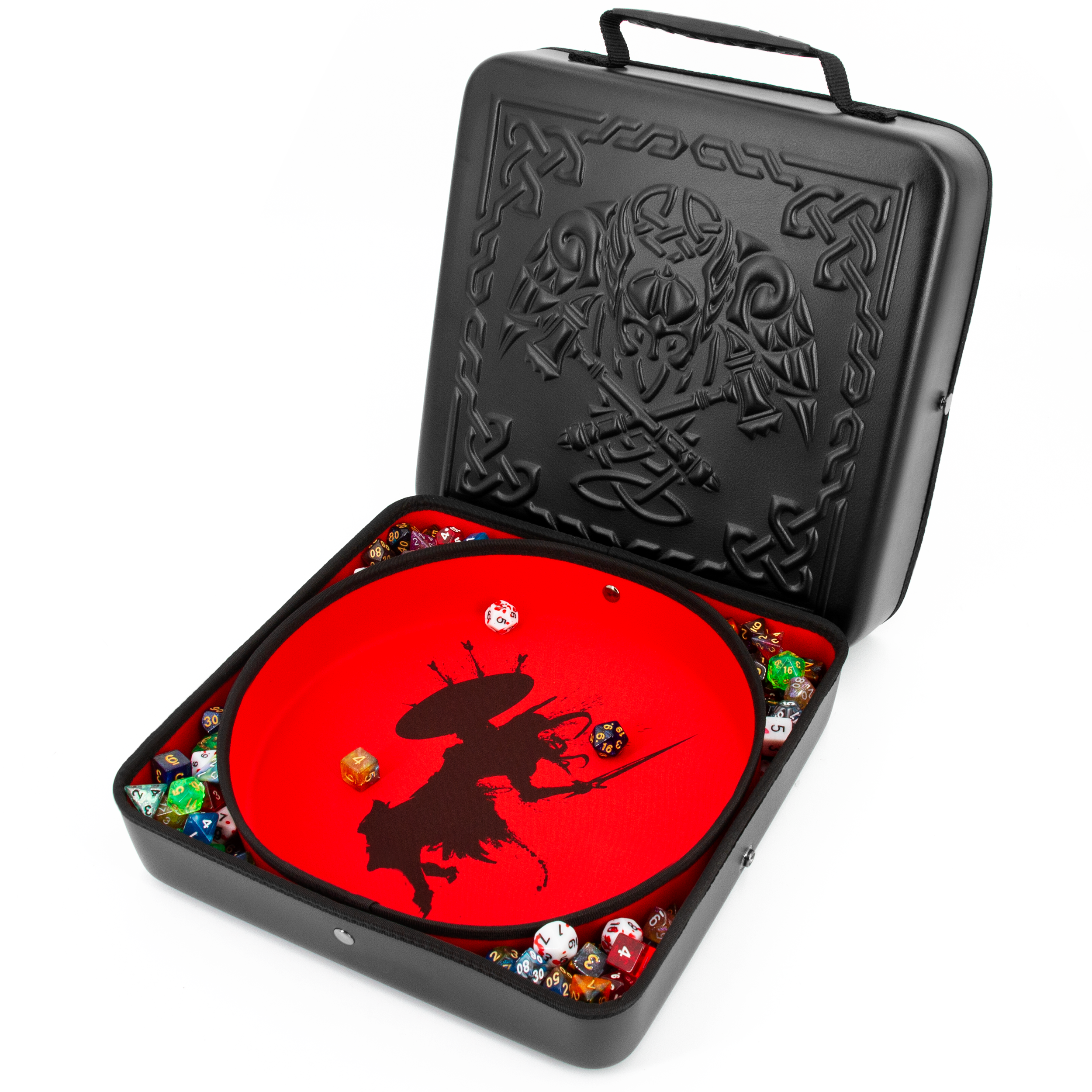 CASEMATIX XL Dice Tray - Premium DND Dice Holder & Travel Case for RPG Games (Holds 700+ Dice) - 3 Rolling Tray Arenas with Expandable Design & Embossed Exterior - Perfect for Dungeons & Dragons, MTG, Pathfinder & Tabletop Gaming Sessions