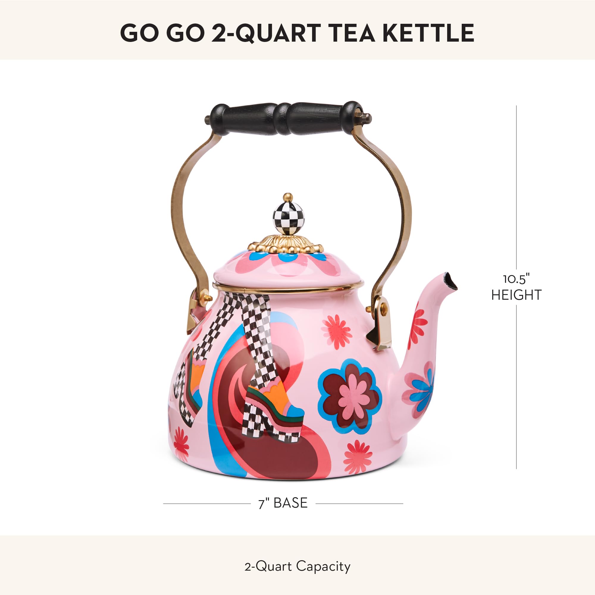MACKENZIE-CHILDS 2-Quart Enamel Stovetop Tea Kettle - Vintage Style Whistling Kettle for Gas & Electric Stoves - Perfect for Home Kitchen, Tea Parties & Gift Giving