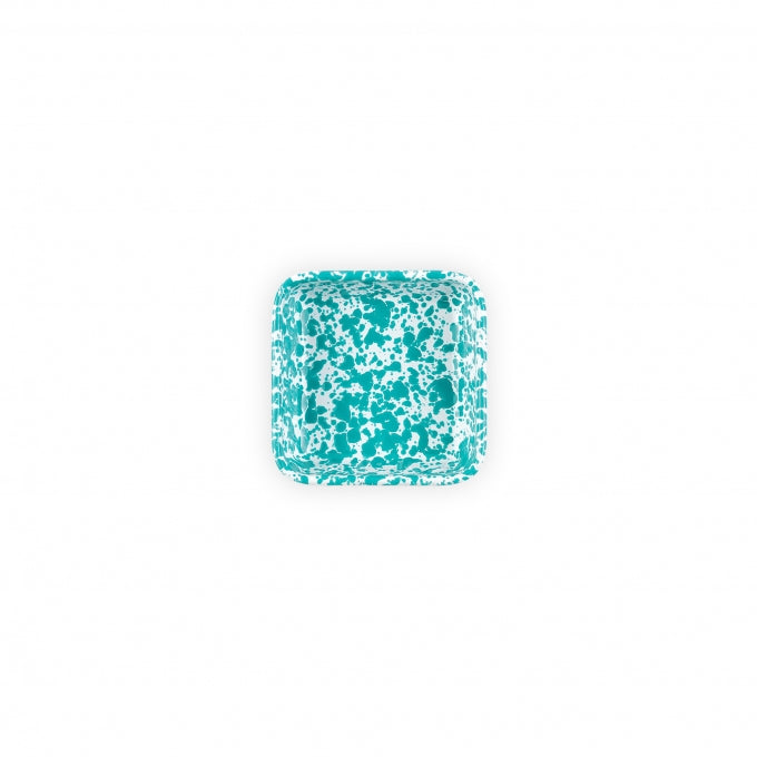Small Square Enamelware Dish 4.75 Inch - Set of 4 Turquoise Marble Vintage Style Plates for Dessert, Appetizers & Kitchen Decor