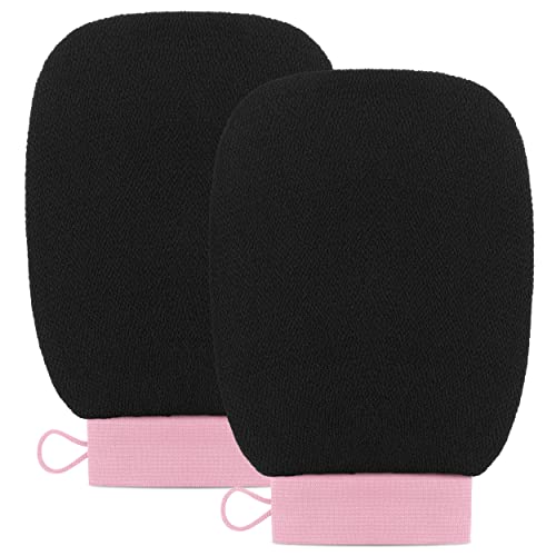 Valitic Exfoliating Gloves for Body Scrub - Korean Style Exfoliator Mitt for Shower & Bath - Dead Skin Remover for Body & Face - Soft Washcloth for Women & Men (Black & Pink) - Perfect for Spa, Dry Brushing & Smooth Skin Care Routine