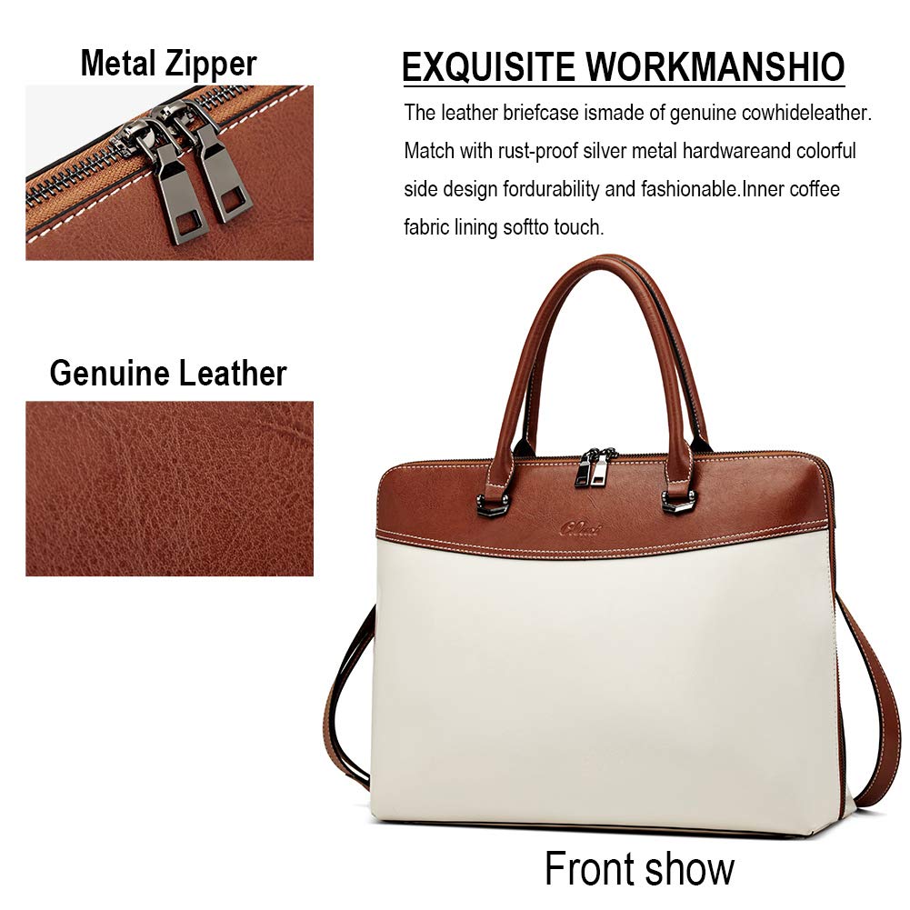 CLUCI Genuine Leather Briefcase for Women - 15.6 Inch Laptop Business Bag, Professional Work Tote with Shoulder Strap - Perfect for Office, Meetings & Business Travel