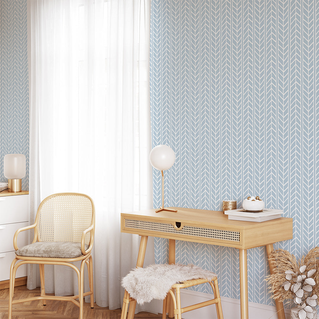 Geometric Blue Chevron Peel and Stick Wallpaper - Self-Adhesive Removable Wallpaper for Bedroom, Living Room, and Nursery Decor - Easy DIY Home Renovation